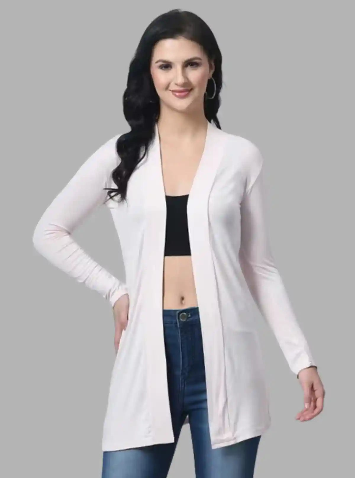 Women's Solid White Feather Touch 100% Cotton Shrug