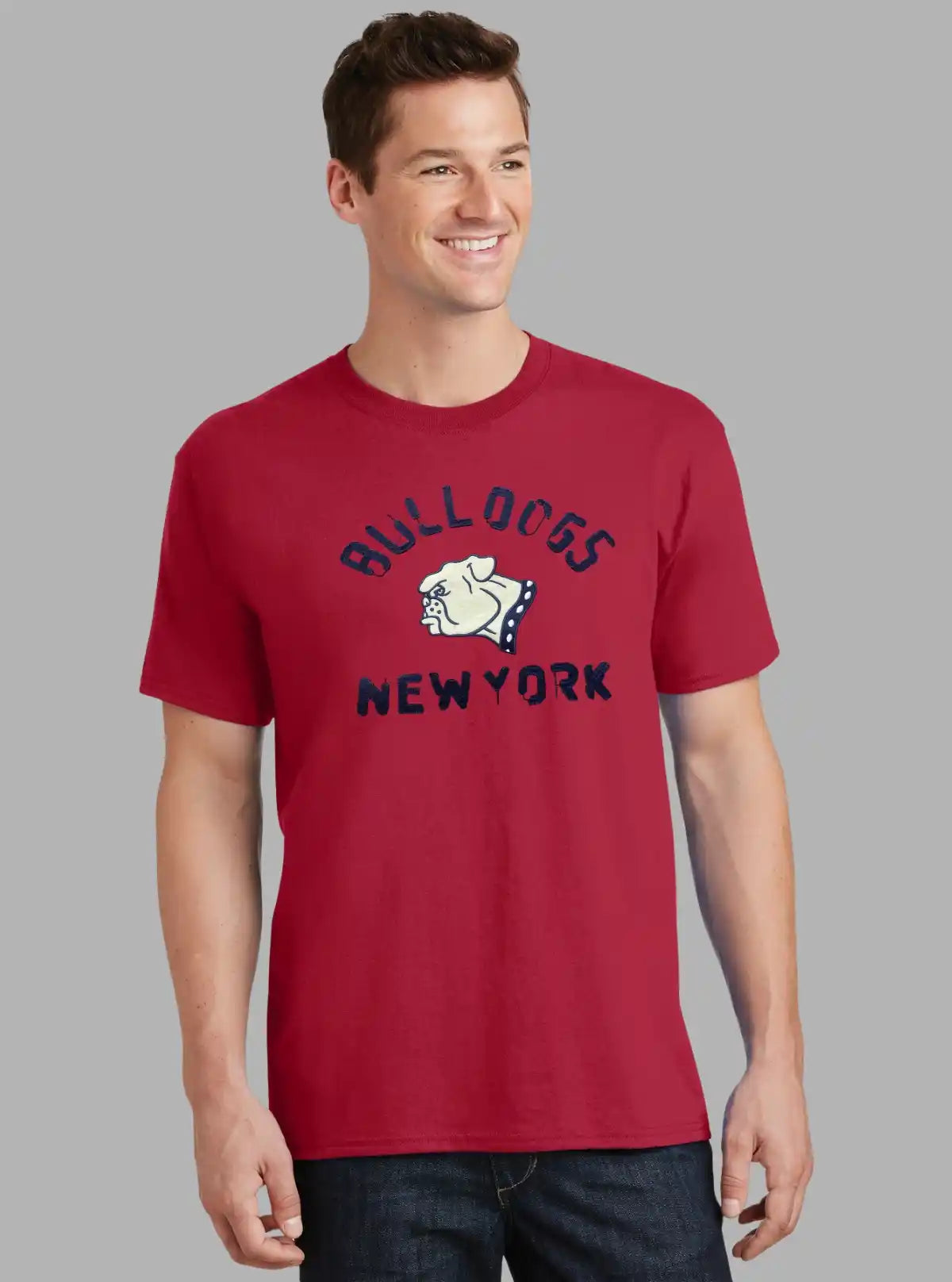 Men’s Burgundy Bulldog Embroidery Crew Neck T-Shirt | 100% Cotton Short Sleeve by Boer and Fitch