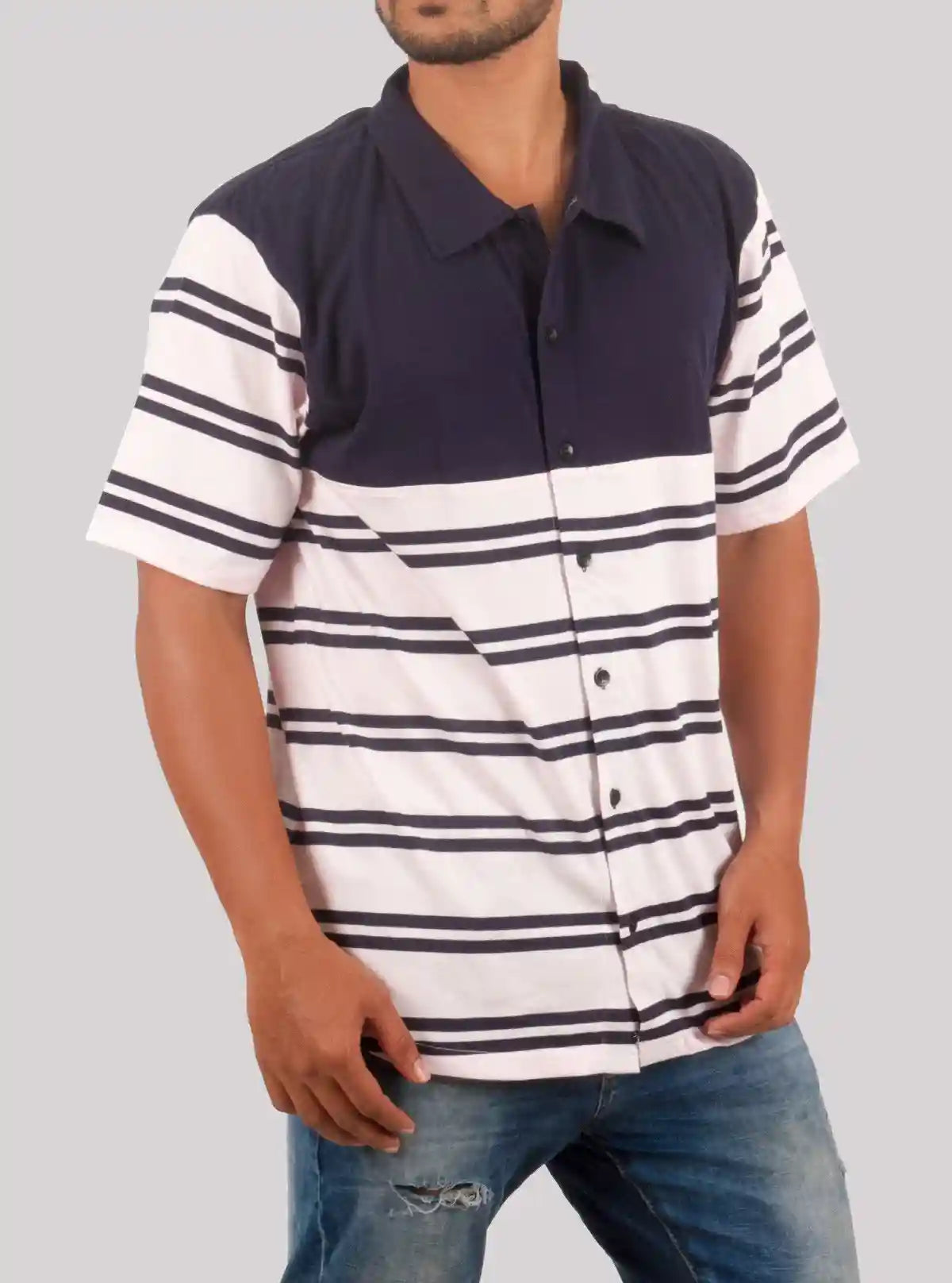 White & Navy Striped Polo T-Shirt for Men – Casual Style by Boer and Fitch | Buy Online at  Boer and Fitch