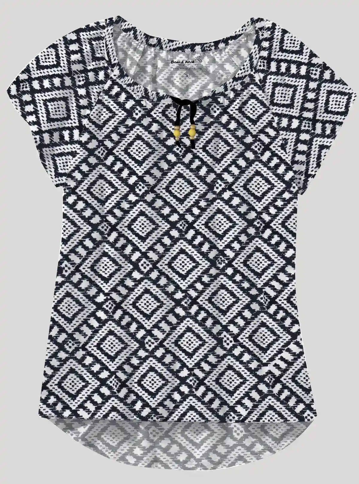 Women’s Black Symmetrical Printed Top – Stylish & Comfortable | Boer & Fitch | Buy Online at  Boer and Fitch