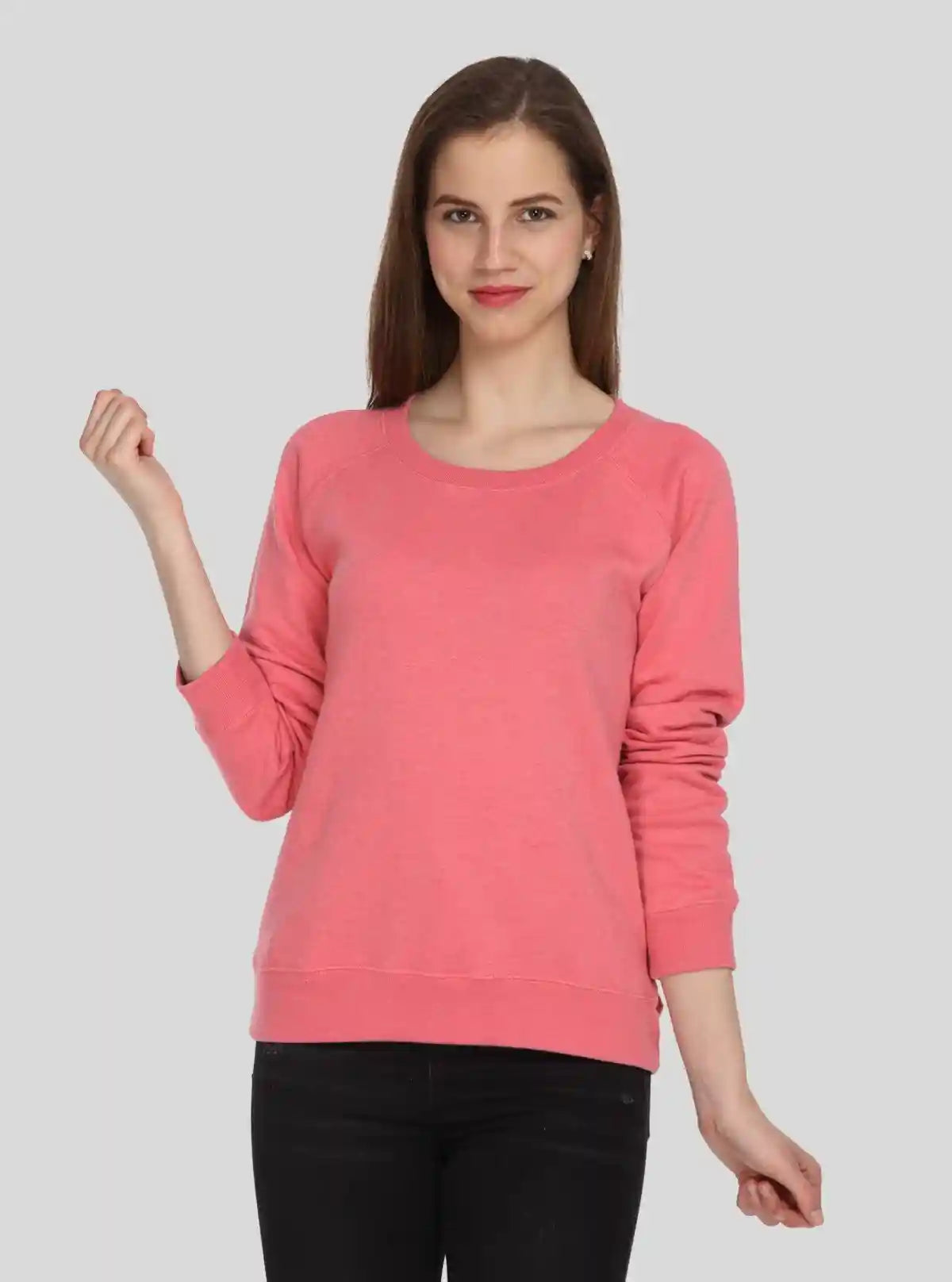 Women’s Dark Pink Full Sleeve Round Neck Pullover in Cotton Fleece | Buy Online at  Boer and Fitch
