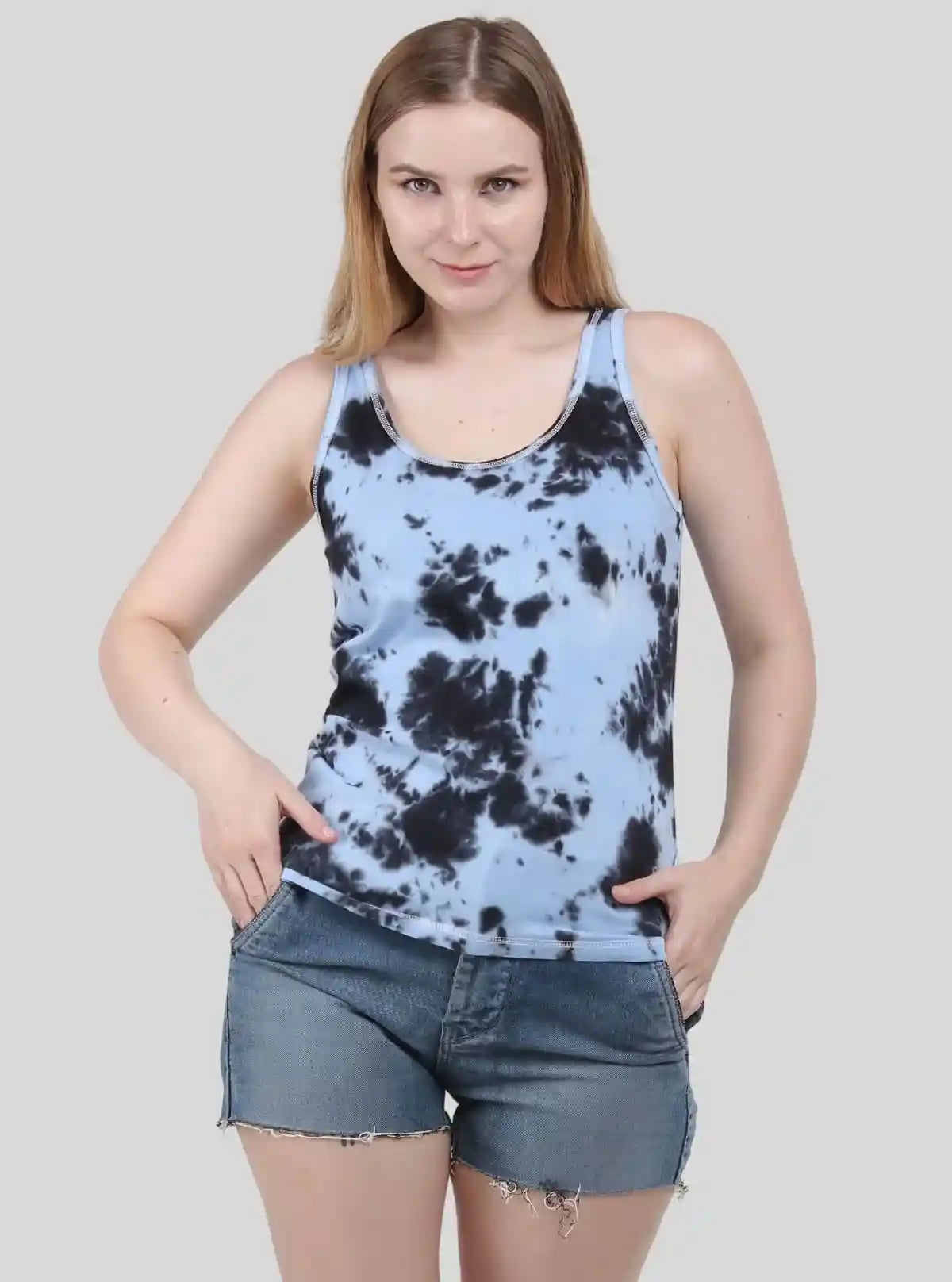 Women's Light Blue Tie and Dye Sleeveless Cotton Elastane Jersey Top by Boer & Fitch from Boer and Fitch | Buy Online at gep32c-qs.myshopify.com