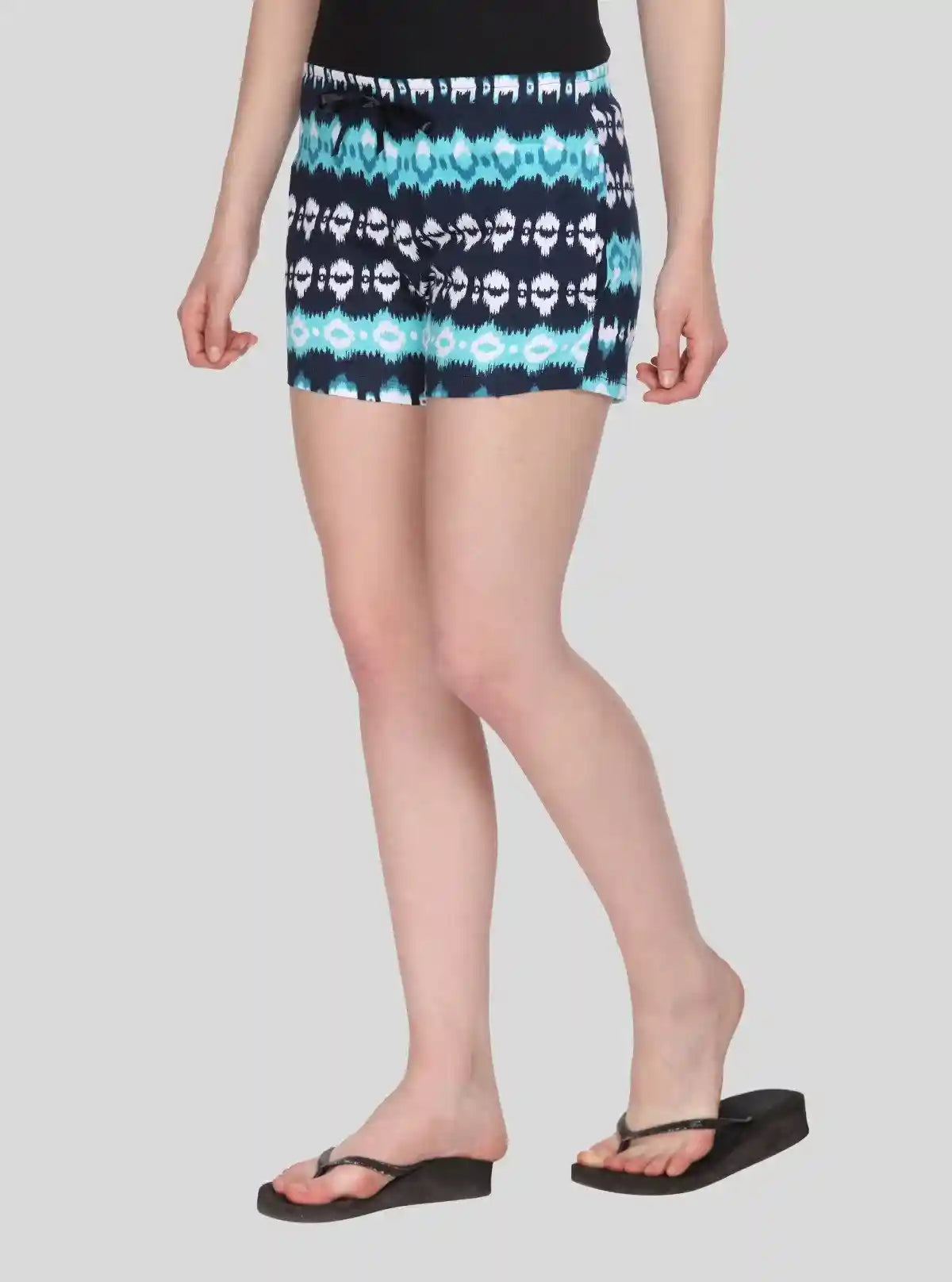 Women’s Navy Blue All-Over Printed Cotton Jersey Shorts – Stylish & Comfy Everyday Wear | Buy Online at  Boer and Fitch