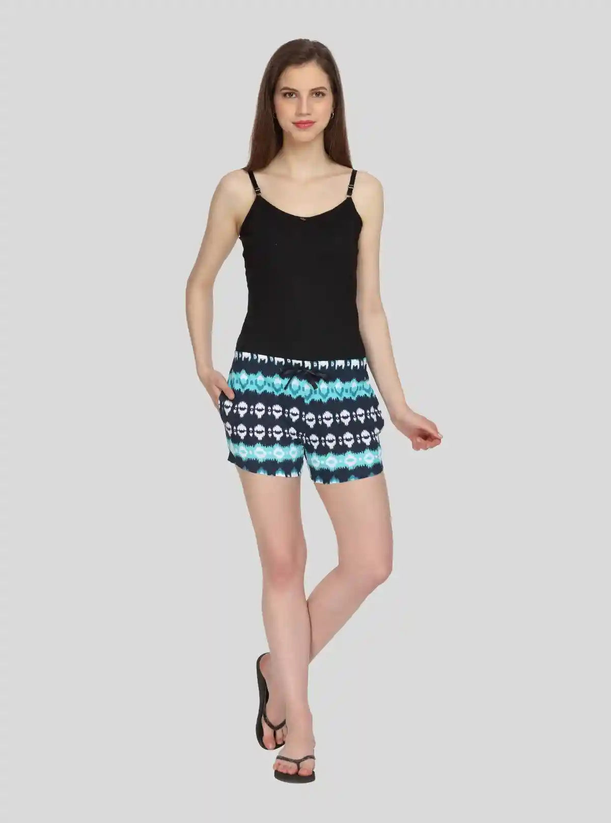 Women’s Navy Blue All-Over Printed Cotton Jersey Shorts – Stylish & Comfy Everyday Wear | Buy Online at  Boer and Fitch