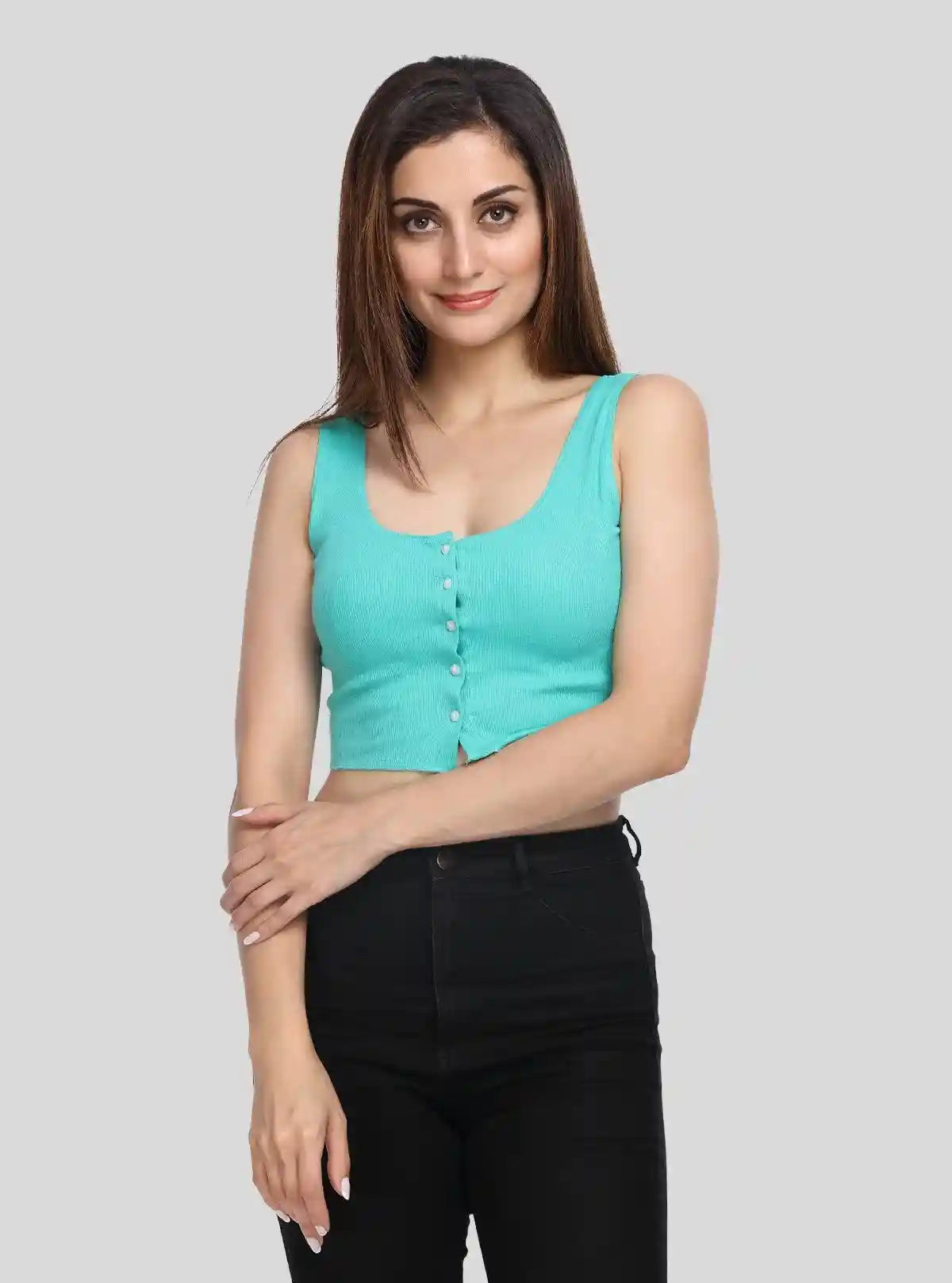 Women's Parrot Green Button Front Cotton Durby Knit Crop Top | Buy Online at  Boer and Fitch