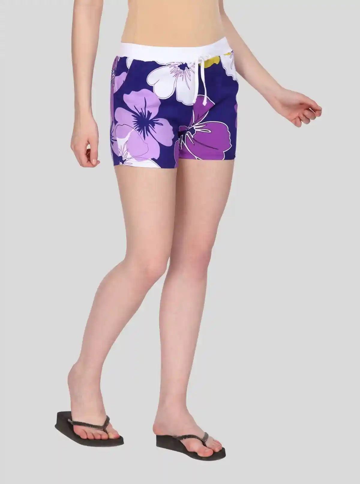 Women’s Purple Floral Cotton Woven Knit Shorts – Soft, Breezy & Stylish Fit | Buy Online at  Boer and Fitch