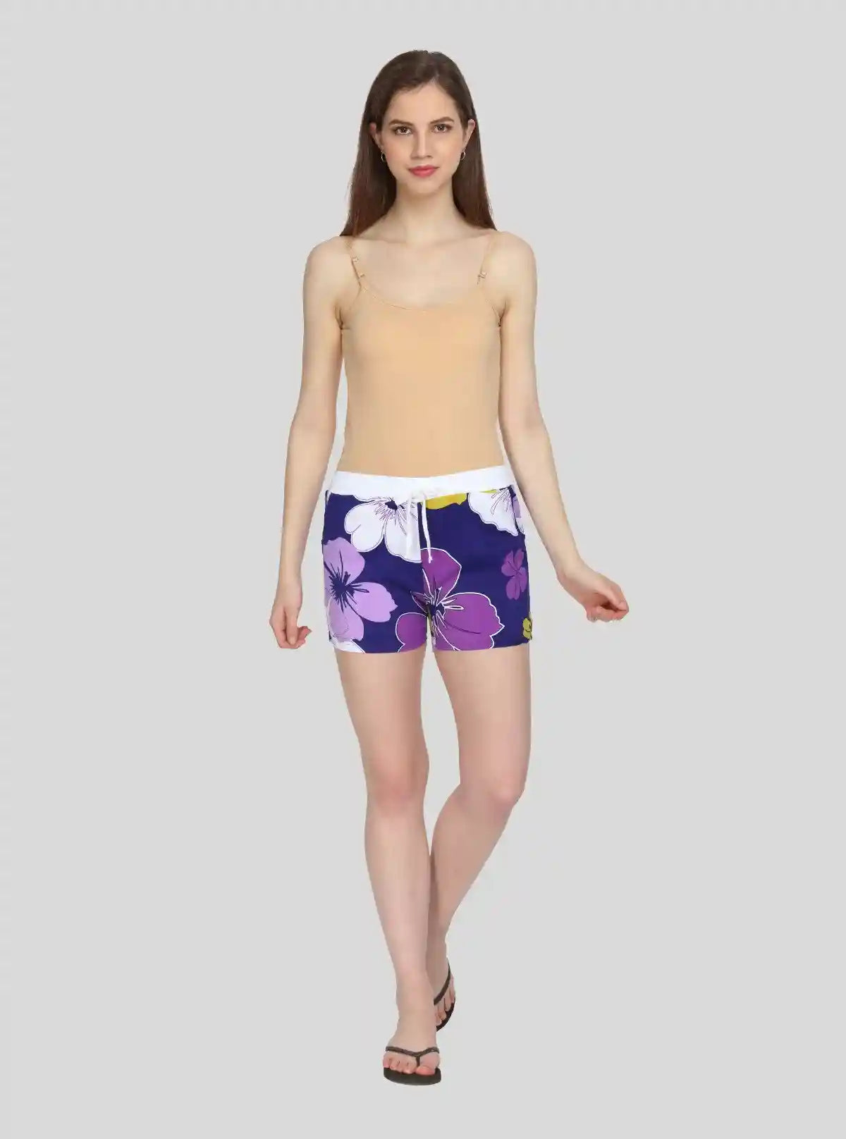 Women’s Purple Floral Cotton Woven Knit Shorts – Soft, Breezy & Stylish Fit | Buy Online at  Boer and Fitch