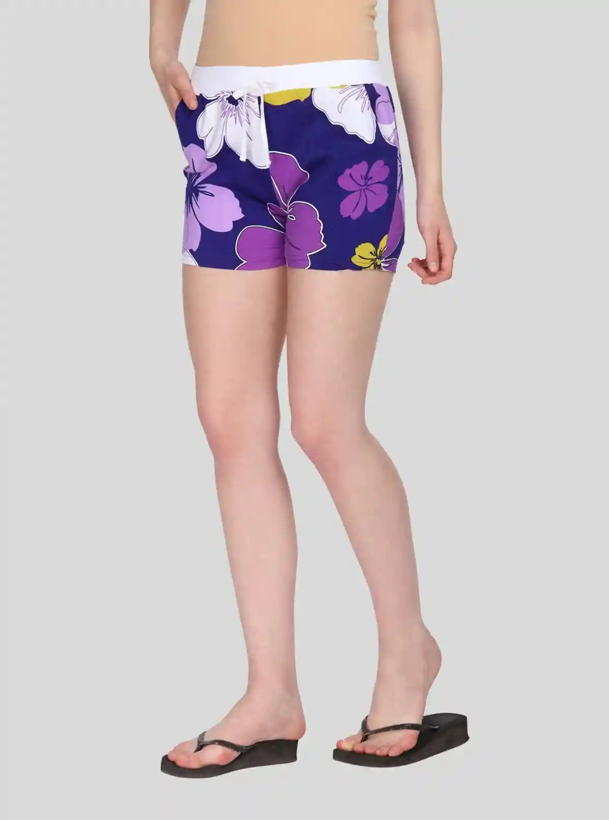 Women’s Purple Floral Cotton Woven Knit Shorts – Soft, Breezy & Stylish Fit | Buy Online at  Boer and Fitch