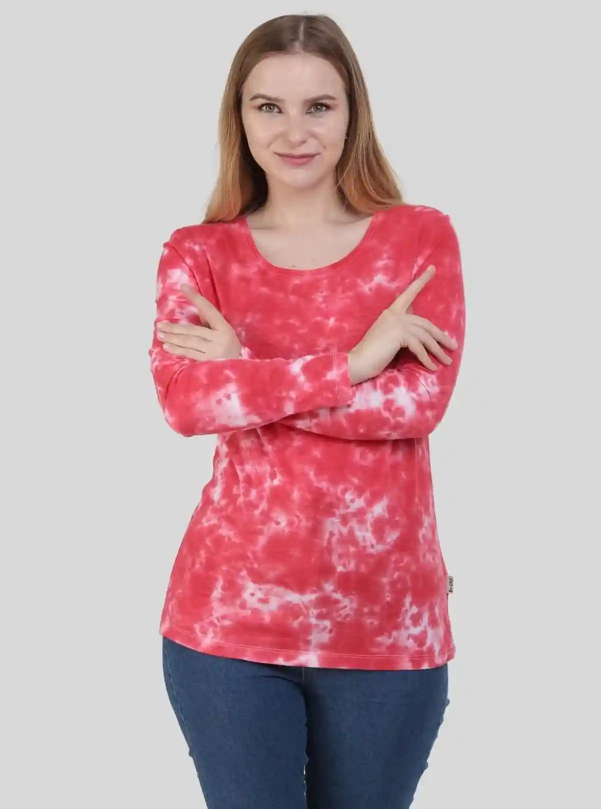 Women's Red Tie and Dye Crew Neck Cotton Jersey Long Sleeve T-Shirt by Boer and Fitch from Boer and Fitch | Buy Online at gep32c-qs.myshopify.com