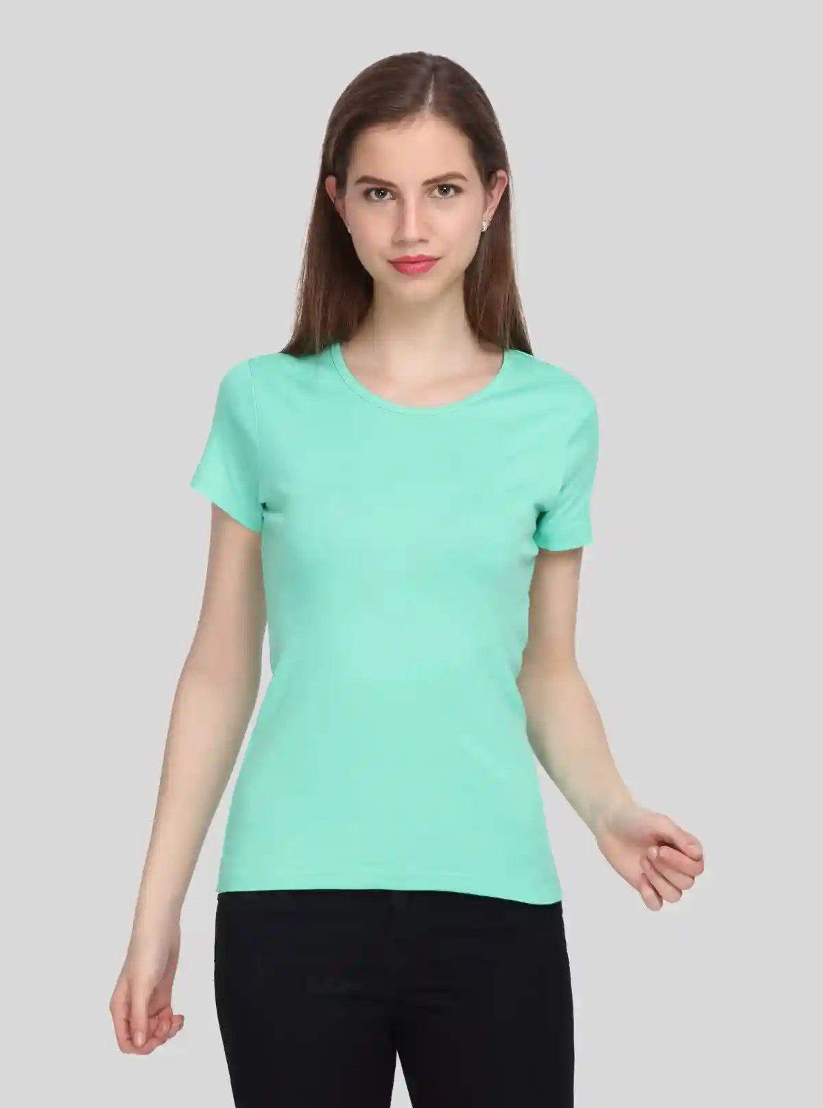 Women's Sea Green Crew Neck Cotton ribbed Short Sleeve T-Shirt by Boer and Fitch | Buy Online at  Boer and Fitch