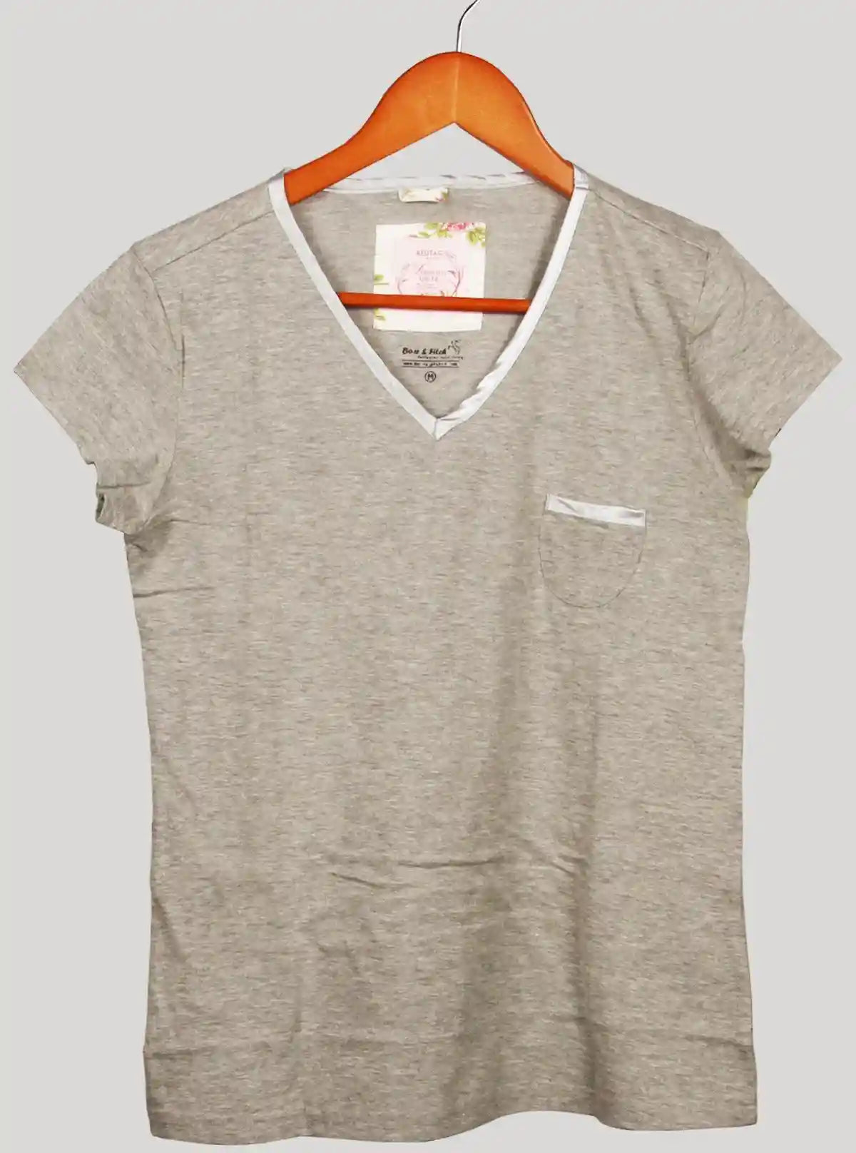 Women’s Short Sleeve Grey Melange V-Neck T-Shirt – Stylish & Comfortable | Boer & Fitch | Buy Online at gep32c-qs.myshopify.com