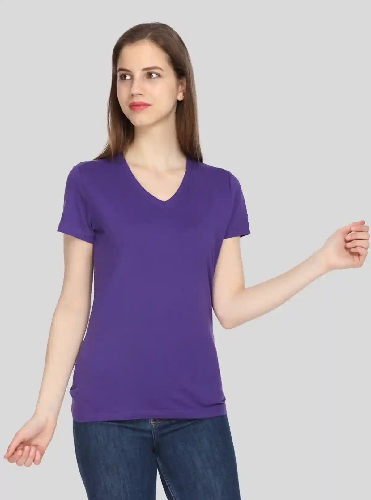 Women’s Solid Violet V-Neck T-Shirt – Casual Cotton Tee | Boer & Fitch | Buy Online at  Boer and Fitch