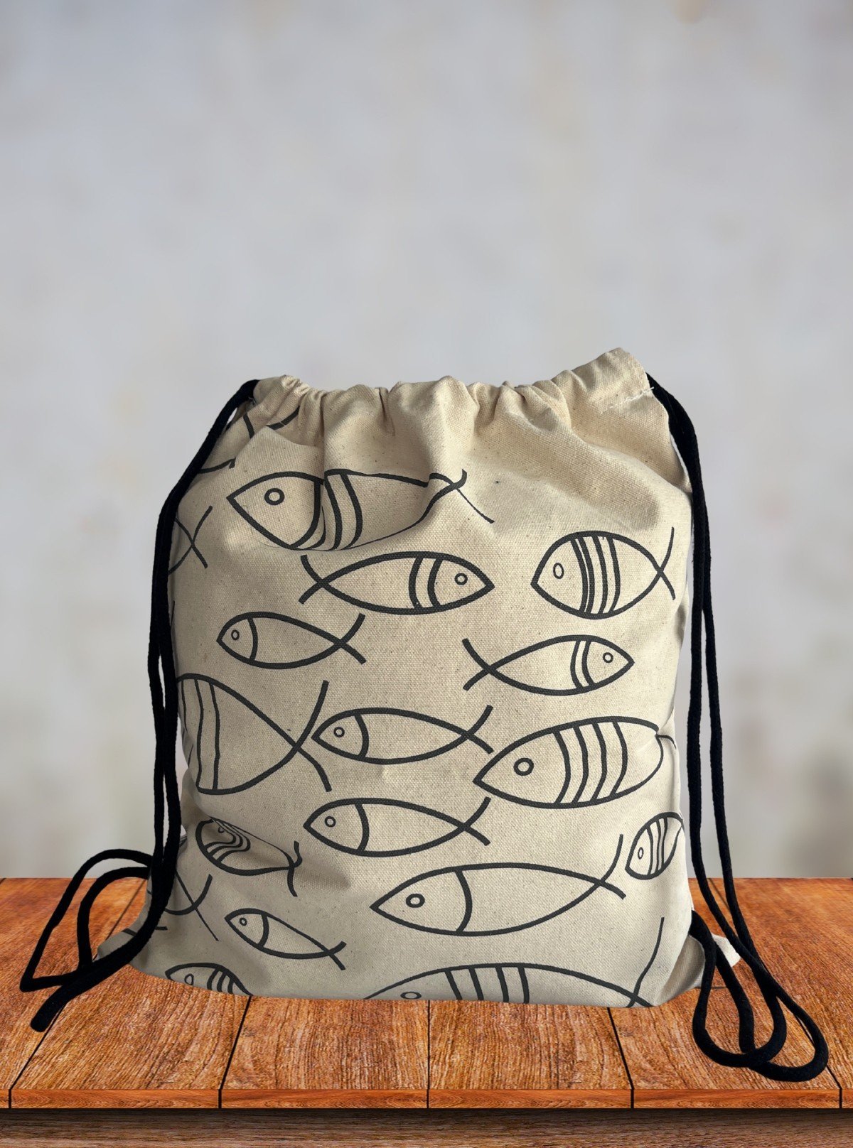 Abstract Fish Printed Canvas Shoulder Bag – Artistic Everyday Tote - Boer and Fitch
