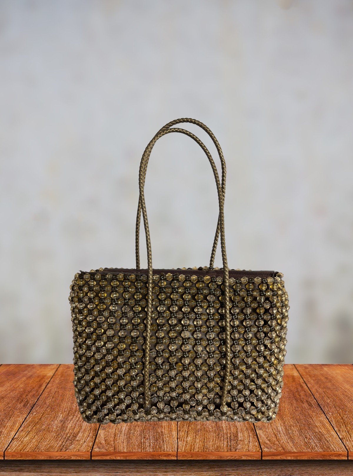 Bamboo with Gold Handmade Beaded Tote Bag with Zip – Stylish Eco Tote - Boer and Fitch