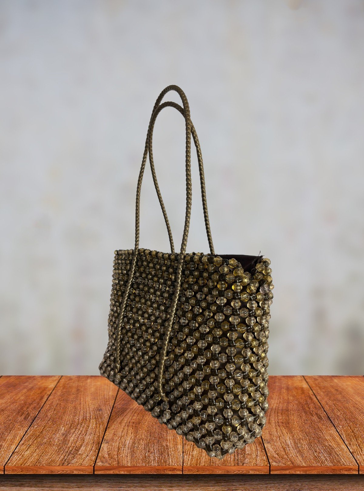Bamboo with Gold Handmade Beaded Tote Bag with Zip – Stylish Eco Tote - Boer and Fitch
