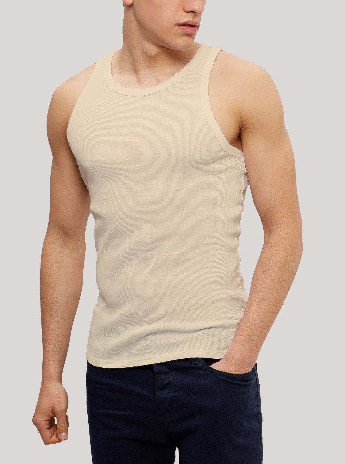 Beige Ribbed Vest for Men – Casual Cotton Sleeveless Vest by Boer and Fitch - Boer and Fitch