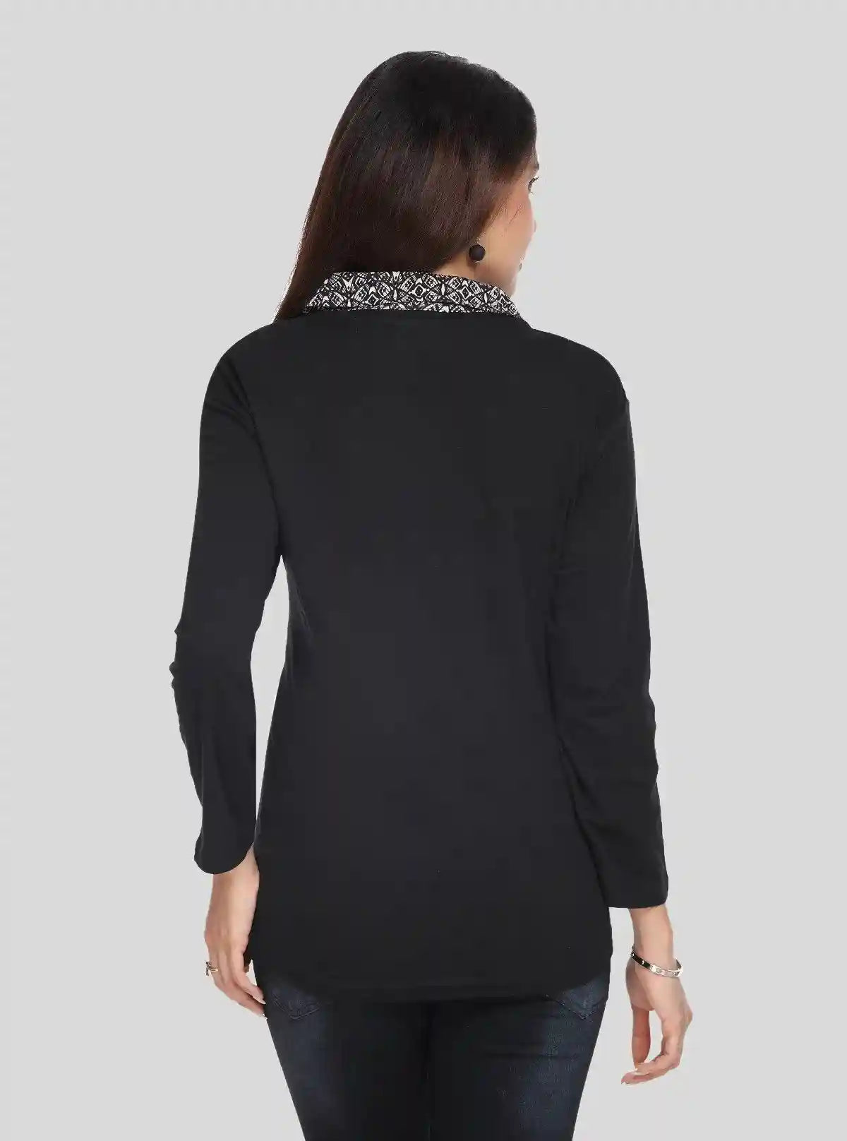 Women's Beige All Over Print Collared Neck Cotton Jersey Top with Long Sleeves | Boer & Fitch | Buy Online at  Boer and Fitch