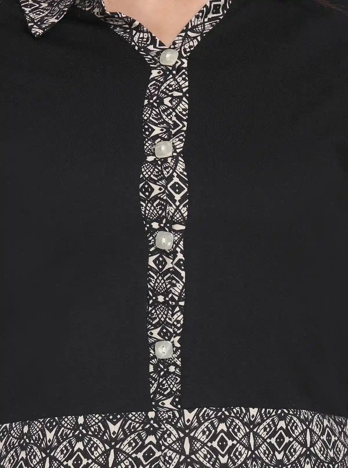 Women's Beige All Over Print Collared Neck Cotton Jersey Top with Long Sleeves | Boer & Fitch | Buy Online at  Boer and Fitch