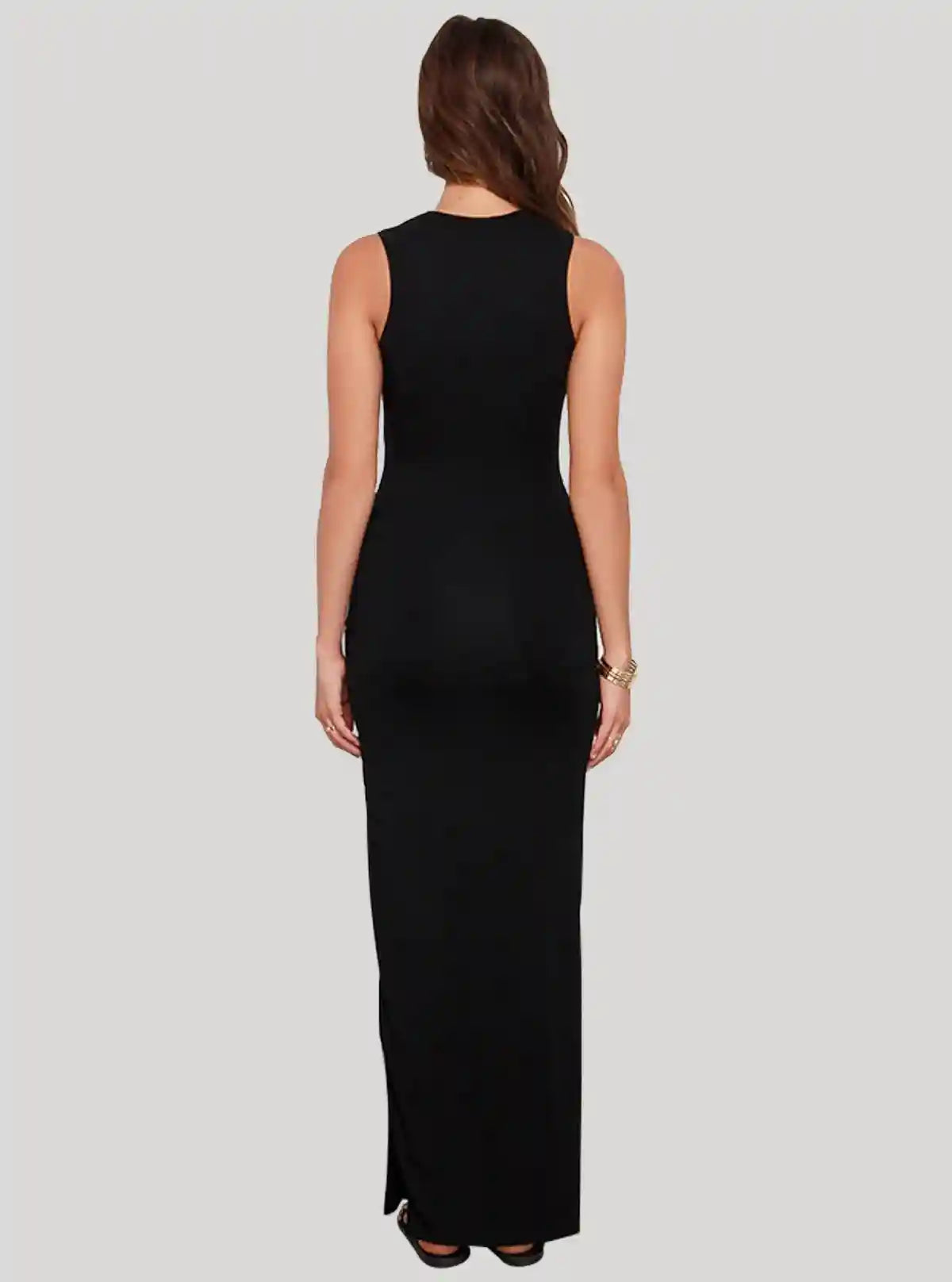Women's Black Sleeveless Long Dress in Cotton Elastane Fabric | Buy Online at  Boer and Fitch