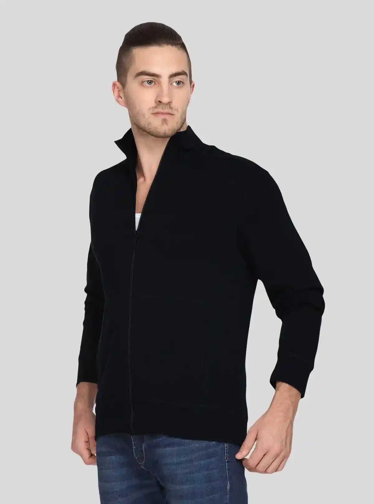 Men’s Black Full Zipper Cardigan – Sleek, Warm & Effortlessly Versatile | Buy Online at  Boer and Fitch