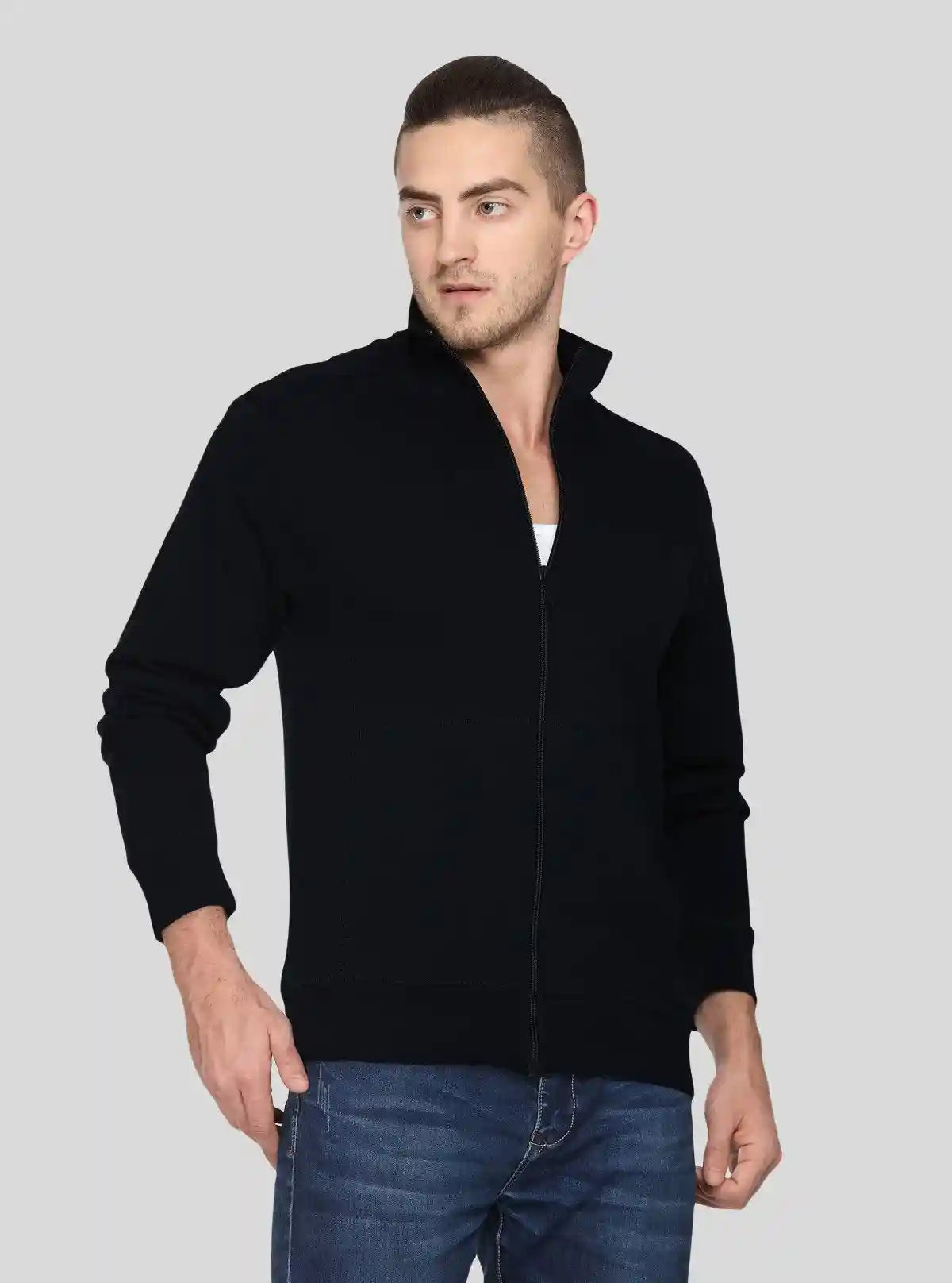Men’s Black Full Zipper Cardigan – Sleek, Warm & Effortlessly Versatile | Buy Online at  Boer and Fitch