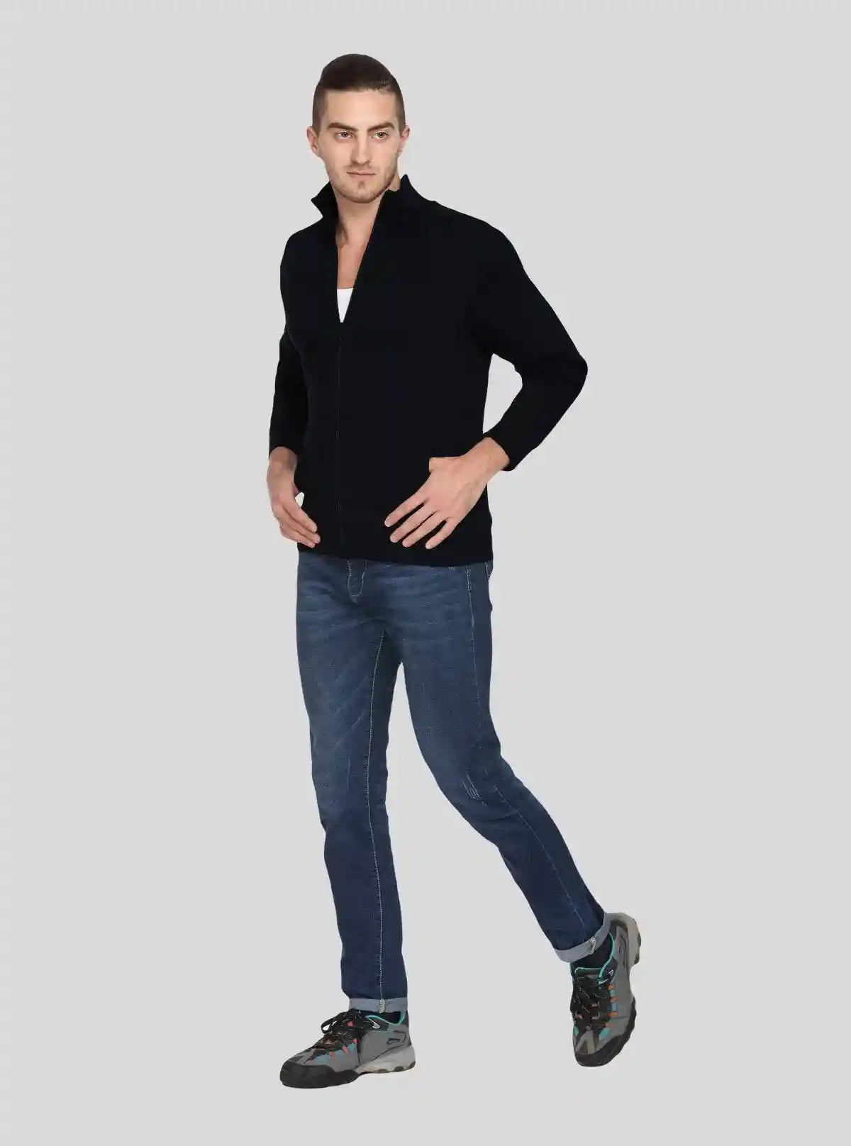 Men’s Black Full Zipper Cardigan – Sleek, Warm & Effortlessly Versatile | Buy Online at  Boer and Fitch