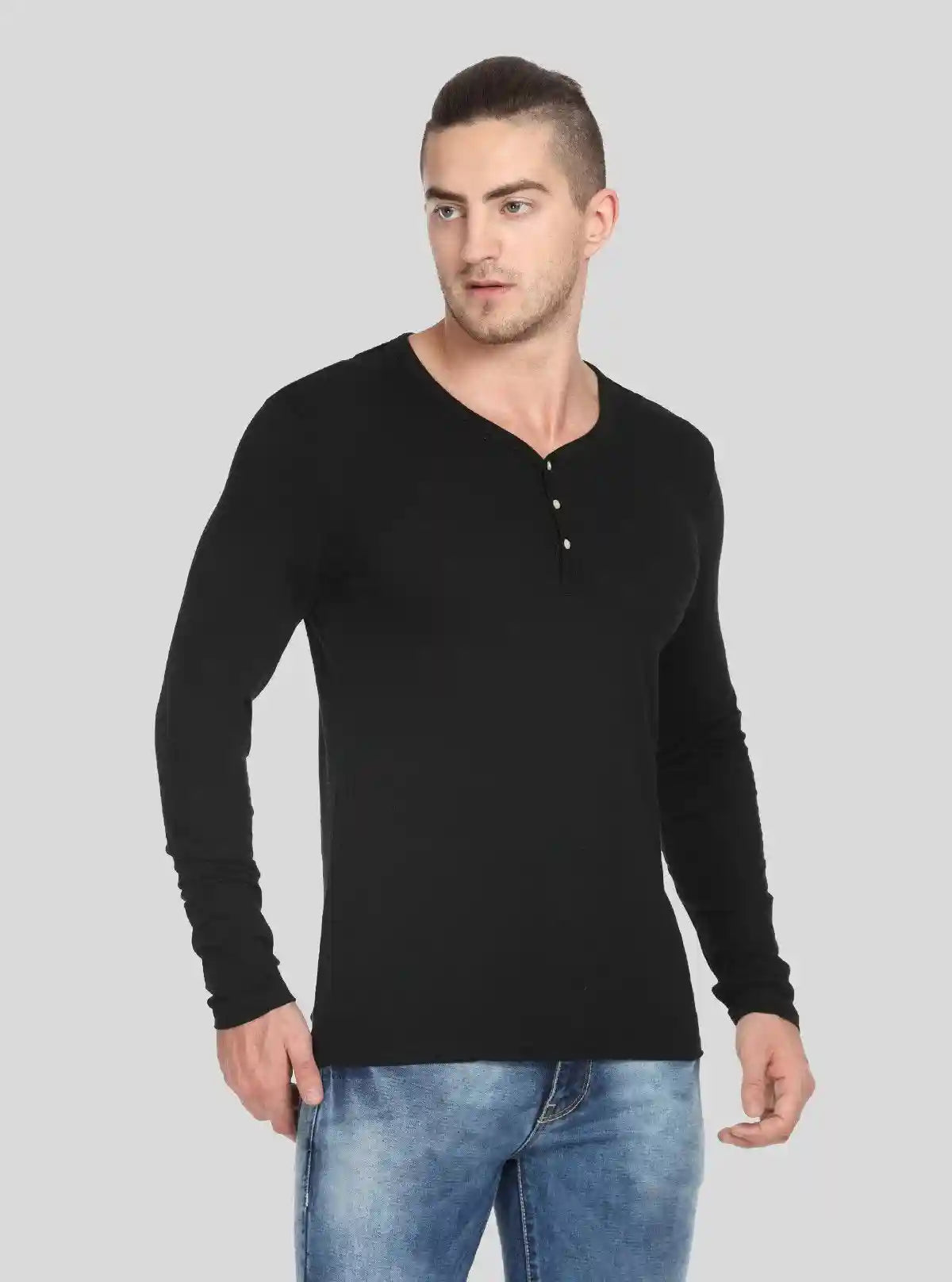 Men’s Black Waffle Knit Henley T-Shirt – Classic, Textured Comfort | Buy Online at  Boer and Fitch
