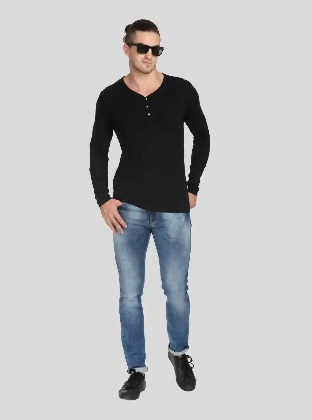 Men’s Black Waffle Knit Henley T-Shirt – Classic, Textured Comfort | Buy Online at  Boer and Fitch
