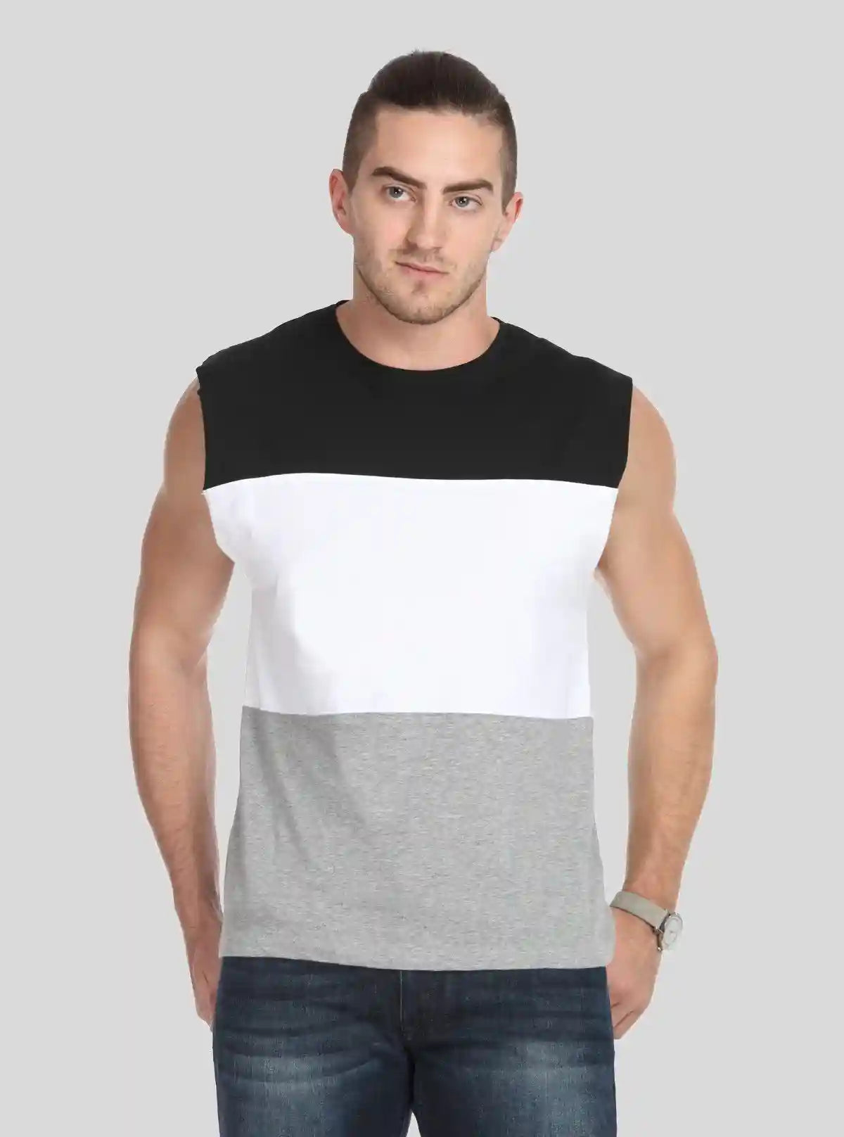 Men's Colourblock Black & Grey Round Neck Vest – Sporty, Sleek & Breathable | Buy Online at  Boer and Fitch