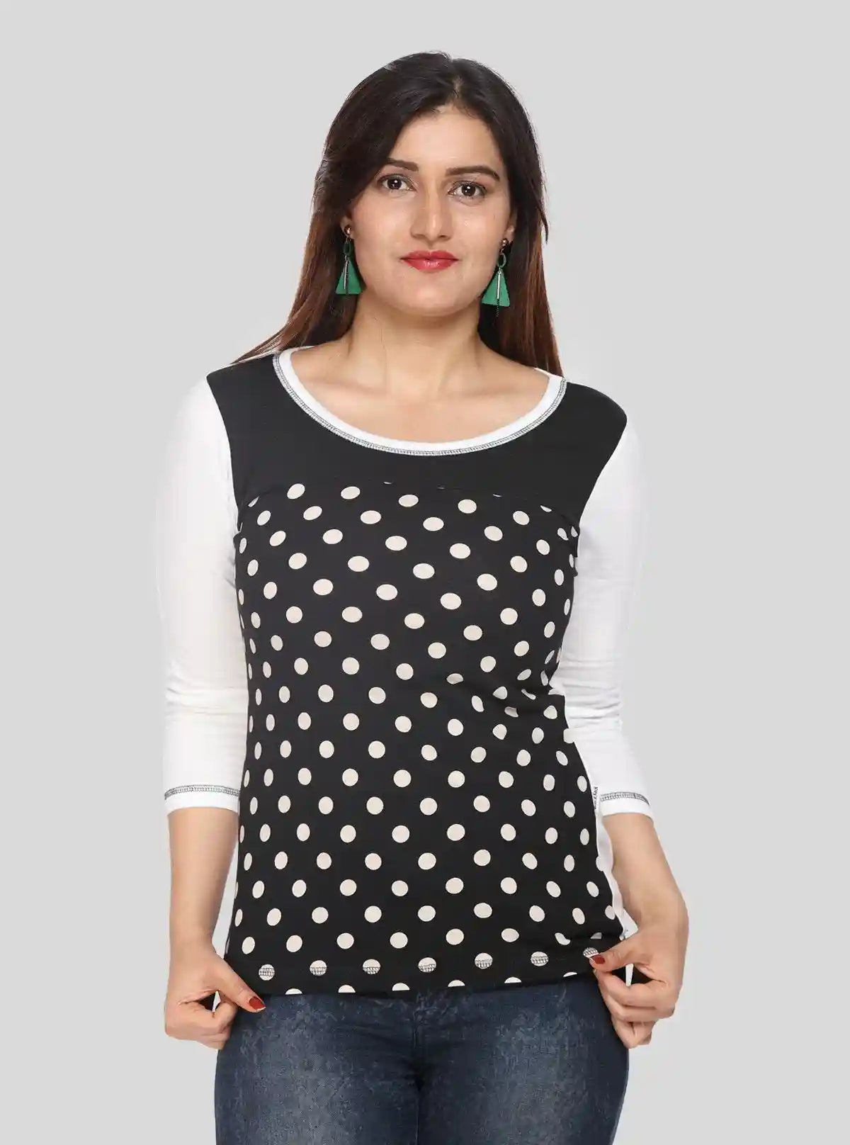 Women's Black Bold Polka Dot Print Long Sleeve Top in Cotton Jersey | Boer & Fitch | Buy Online at  Boer and Fitch