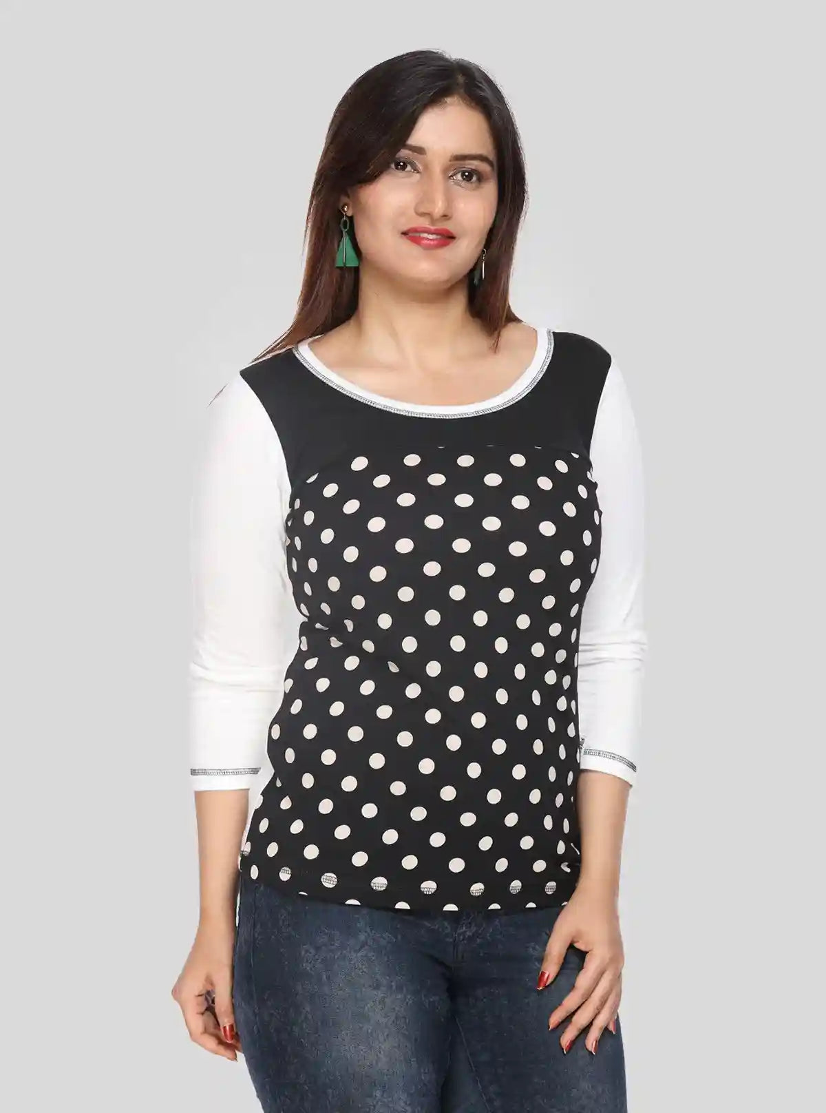 Women's Black Bold Polka Dot Print Long Sleeve Top in Cotton Jersey | Boer & Fitch | Buy Online at  Boer and Fitch