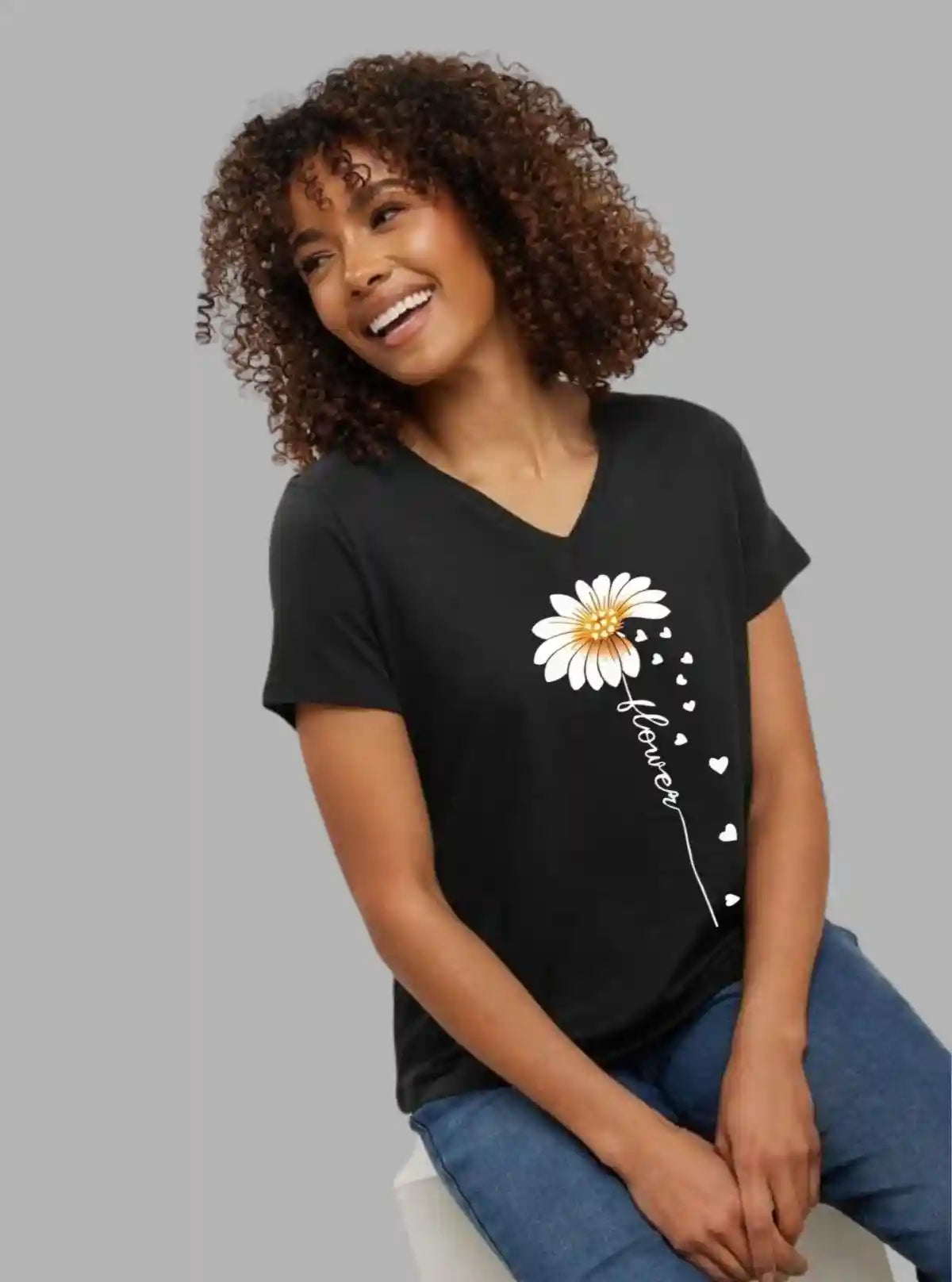 Women’s Black Flower Print Cotton T-Shirt – Casual & Comfy | Boer & Fitch from Boer and Fitch | Buy Online at gep32c-qs.myshopify.com