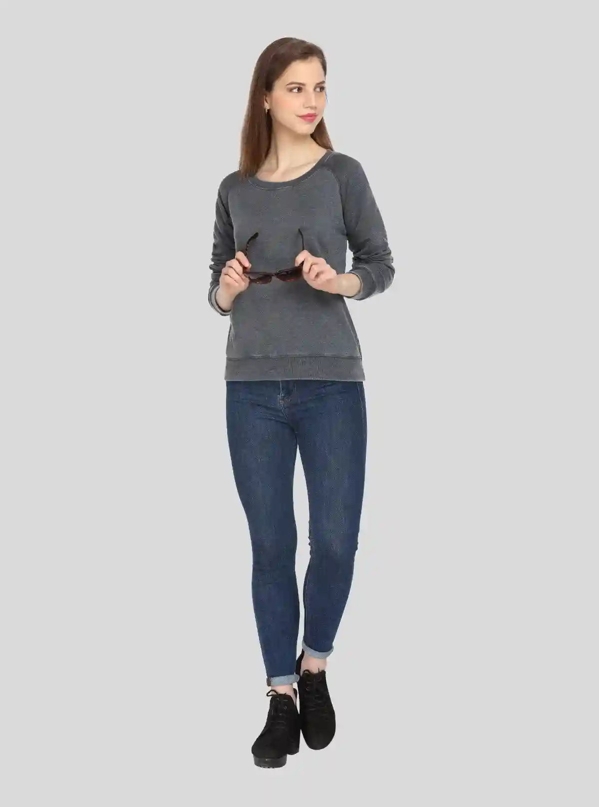 Women’s Black Garment Dyed Full Sleeve Cotton Fleece Pullover | Buy Online at  Boer and Fitch