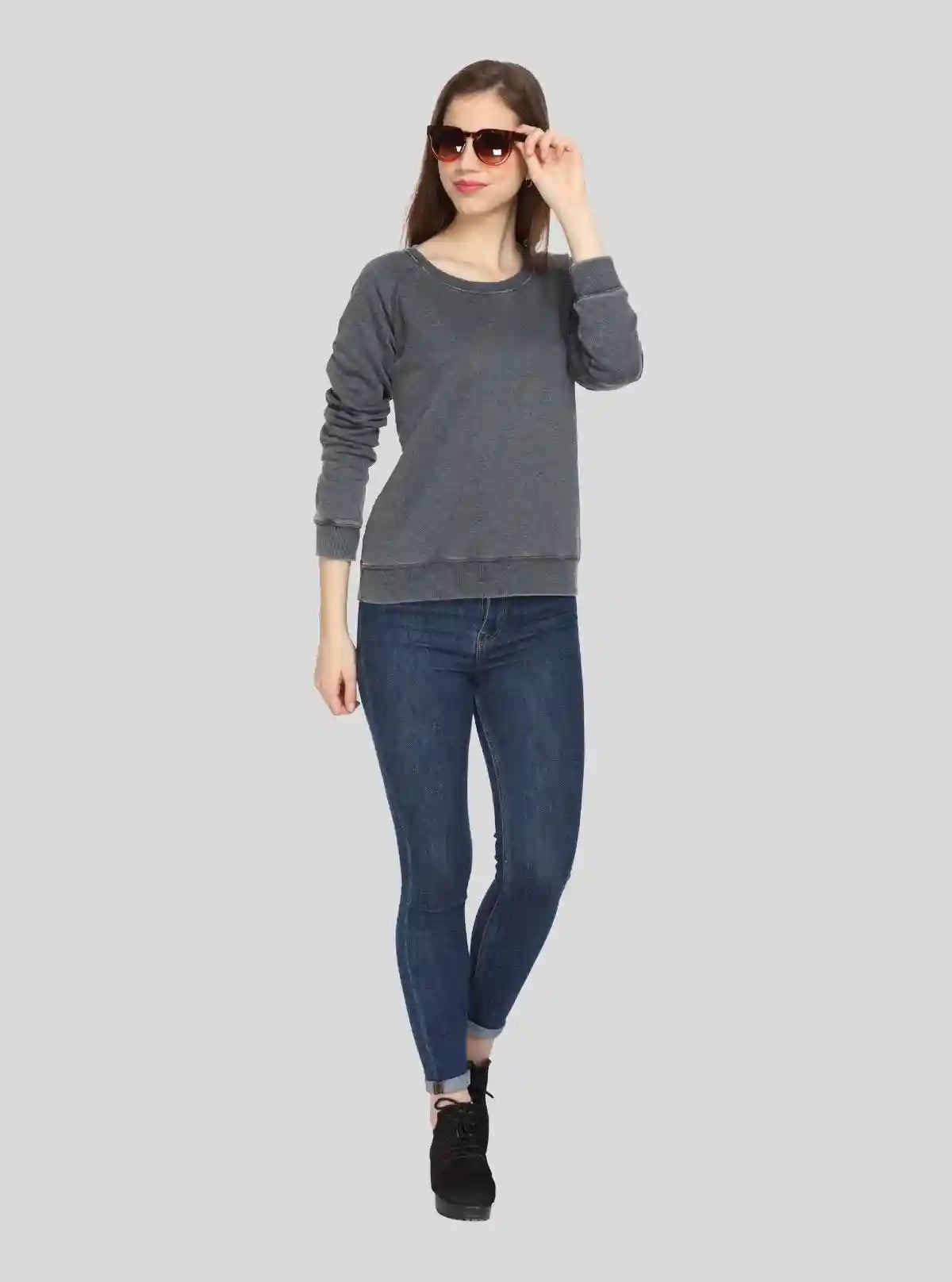 Women’s Black Garment Dyed Full Sleeve Cotton Fleece Pullover | Buy Online at  Boer and Fitch