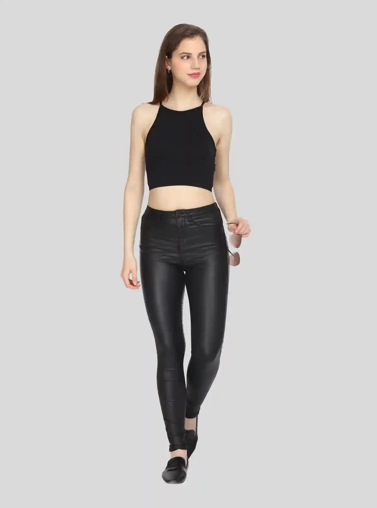 Women's Black Racer Neck Cotton Jersey Crop Top | Buy Online at  Boer and Fitch