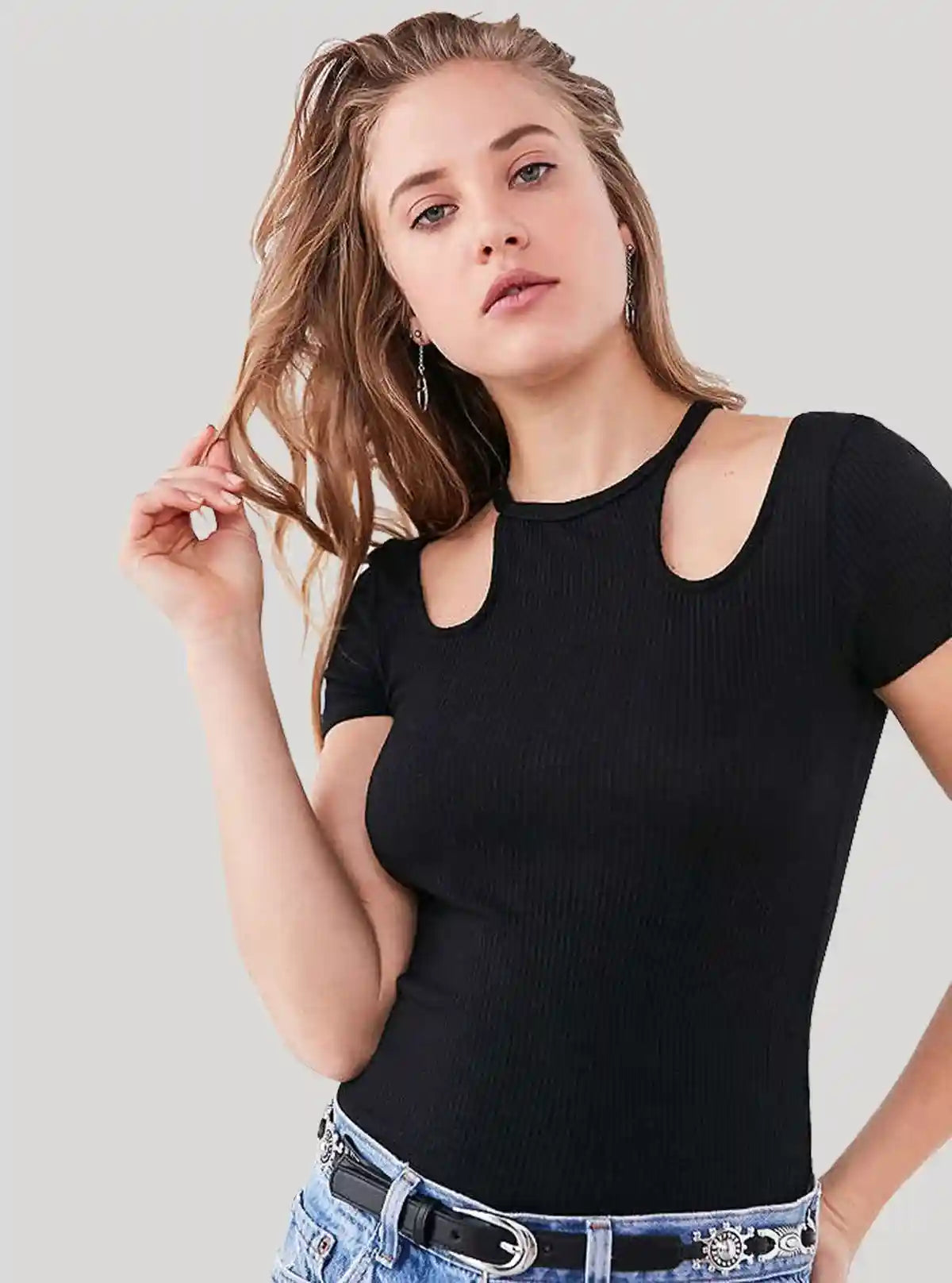 Women's Black Racer Neck Top in Cotton Durby Knit Fabric | Buy Online at  Boer and Fitch