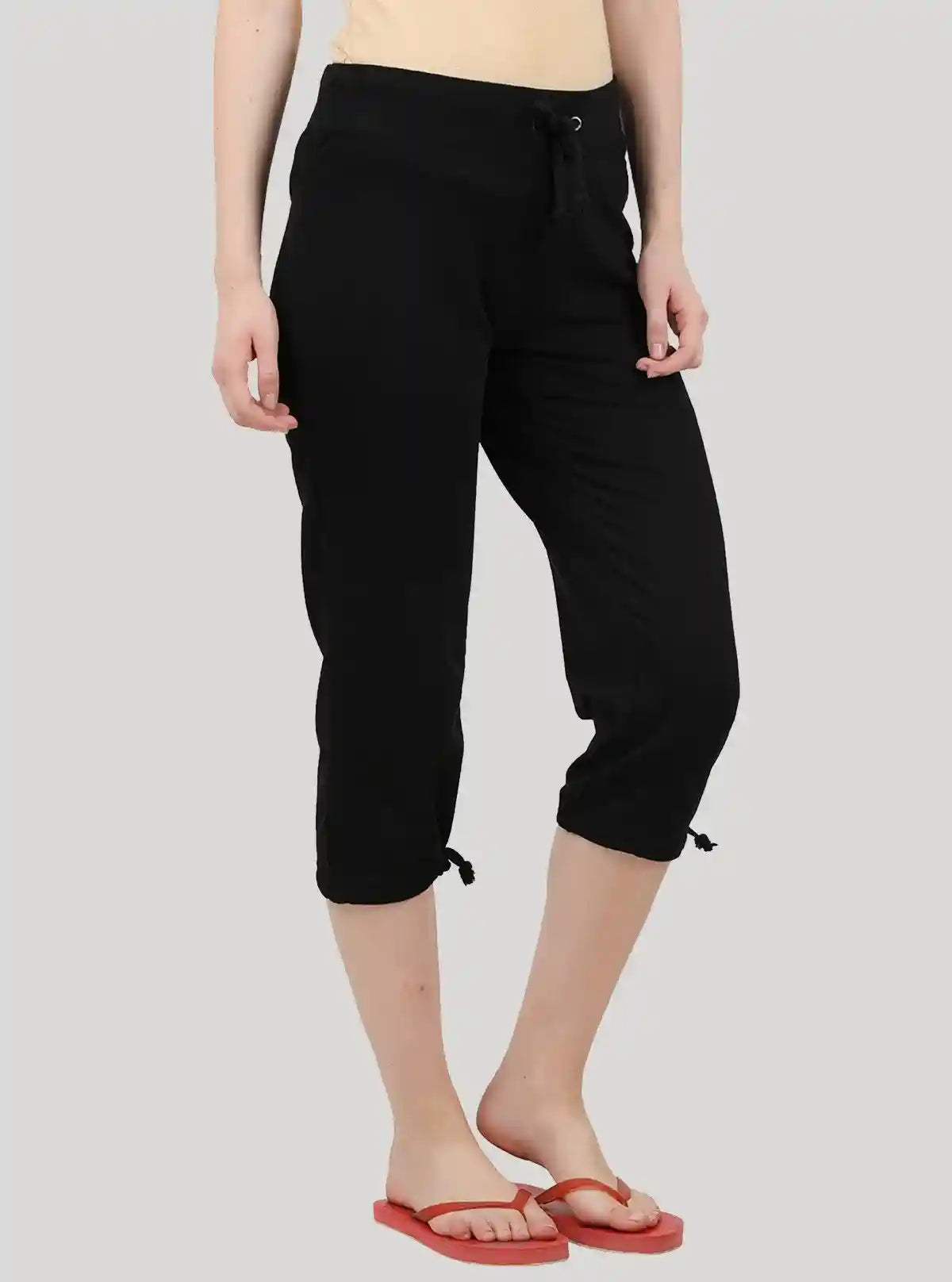 Women’s Black Relaxed Fit Cotton Jersey Capri – Soft, Stylish & Versatile | Buy Online at  Boer and Fitch