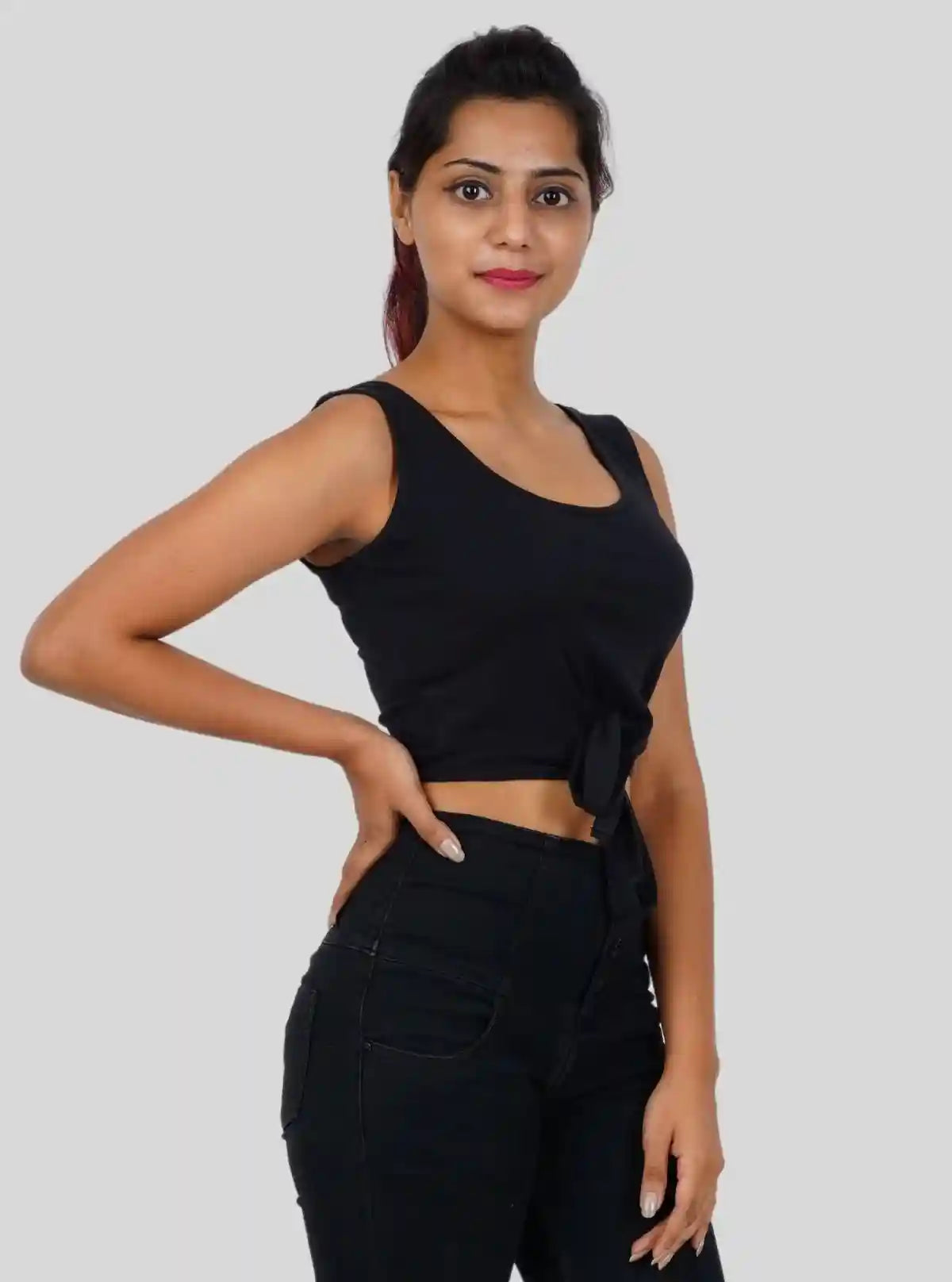 Women's Black Scoop Neck Cropped Tank Top – Cotton Jersey Essential | Buy Online at  Boer and Fitch
