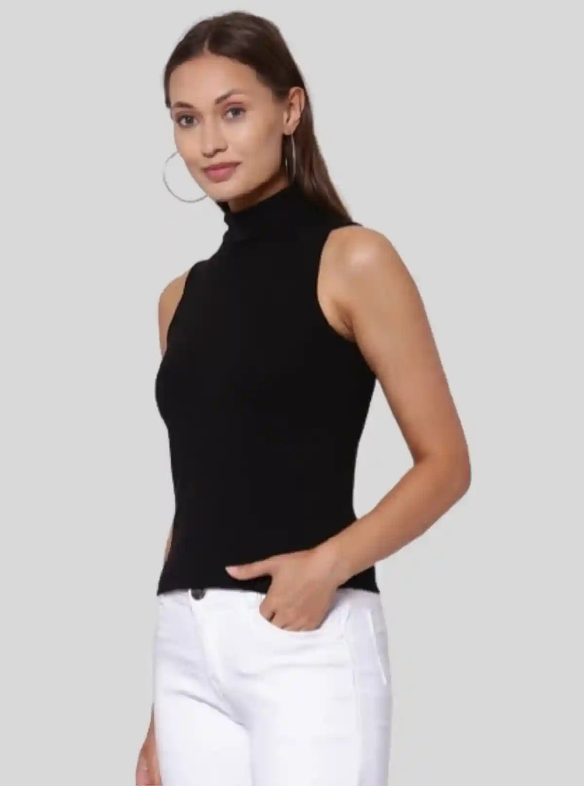 Women's Black Sleeveless Turtle Neck Top – Classic & Chic Style | Buy Online at  Boer and Fitch