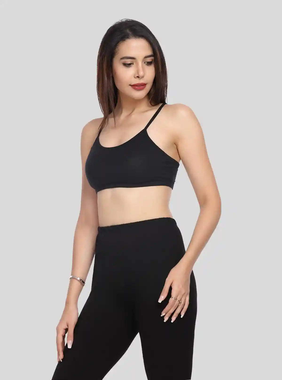 Women’s Black Sports Bra with Straps – Cotton Elastane Jersey Knit | Buy Online at  Boer and Fitch