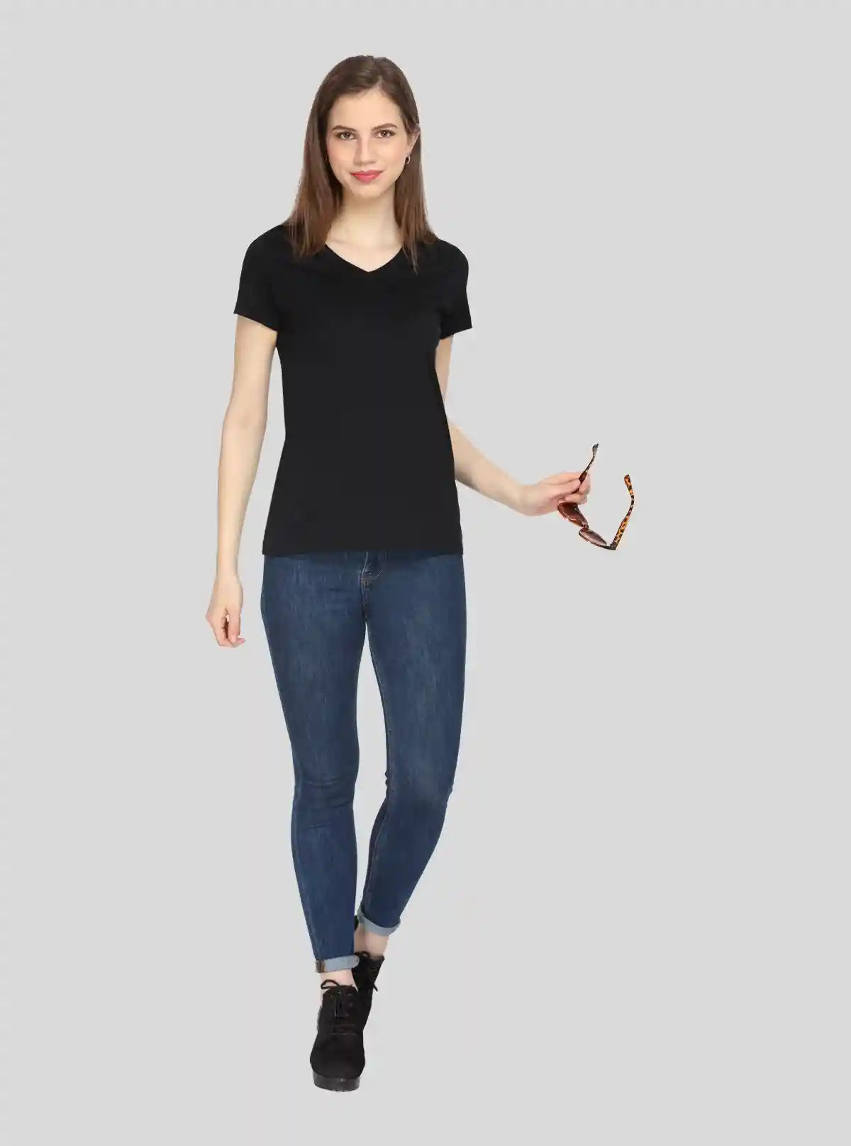 Women’s Black V-Neck Short Sleeve Cotton Jersey T-Shirt by Boer and Fitch | Buy Online at  Boer and Fitch