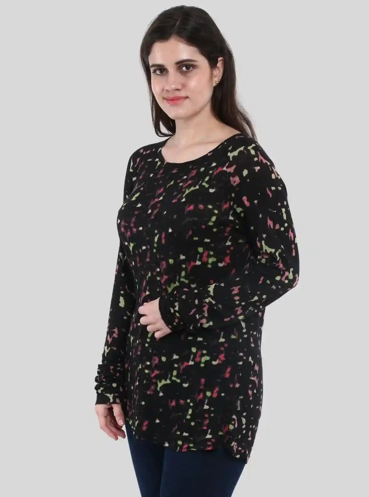 Women's Distressed Multicolor All-Over Print Cotton Blend Knit Top | Buy Online at  Boer and Fitch