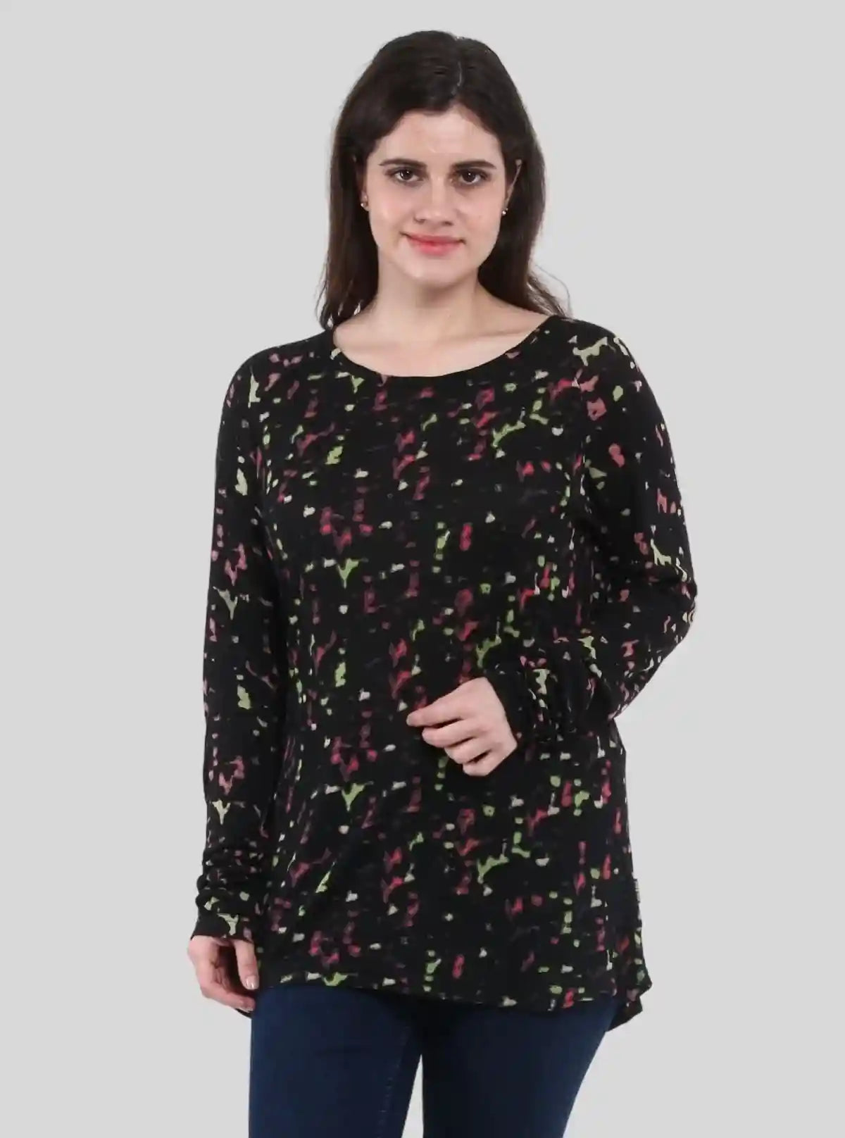 Women's Distressed Multicolor All-Over Print Cotton Blend Knit Top | Buy Online at  Boer and Fitch