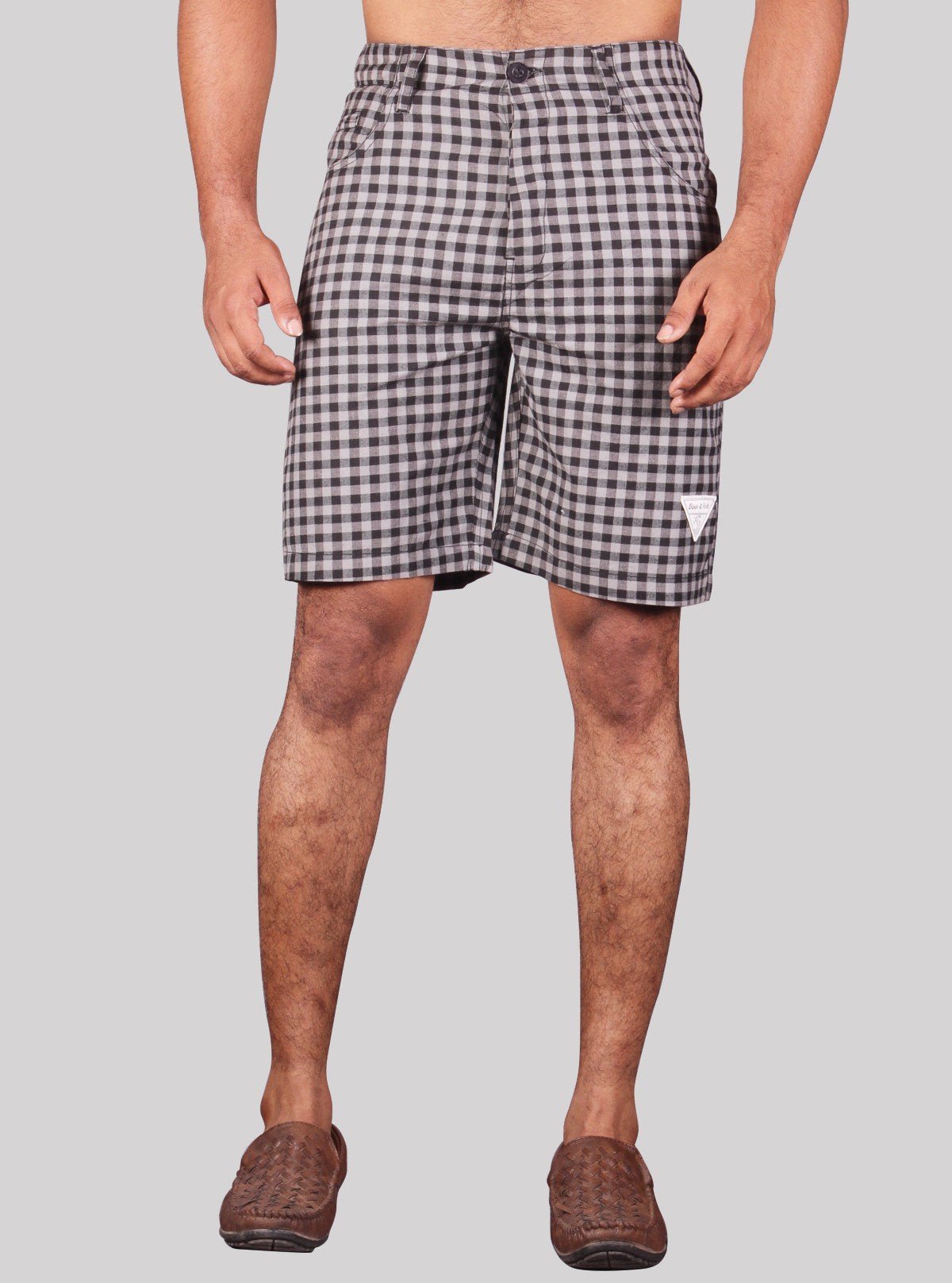 Black Woven Checked Shorts for Men – Casual Cotton Shorts by Boer and Fitch - Boer and Fitch