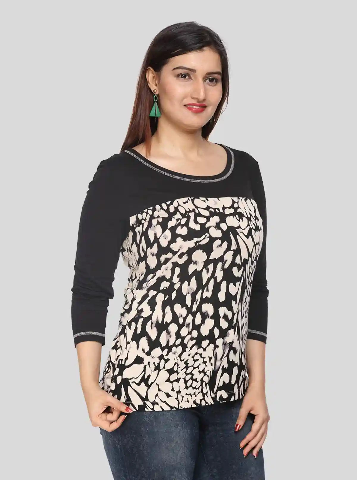Women's Black Floral Print Cut and Sew Top in Cotton Jersey Fabric | Buy Online at  Boer and Fitch