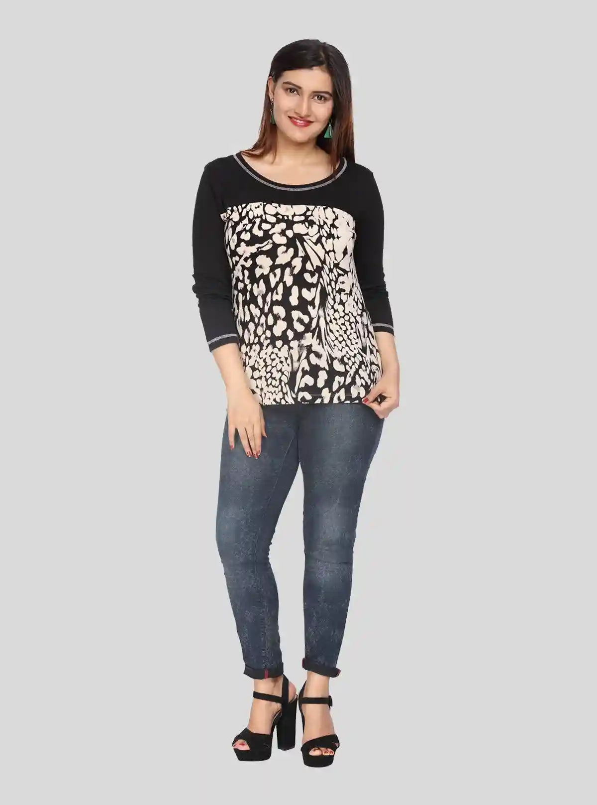 Women's Black Floral Print Cut and Sew Top in Cotton Jersey Fabric | Buy Online at  Boer and Fitch
