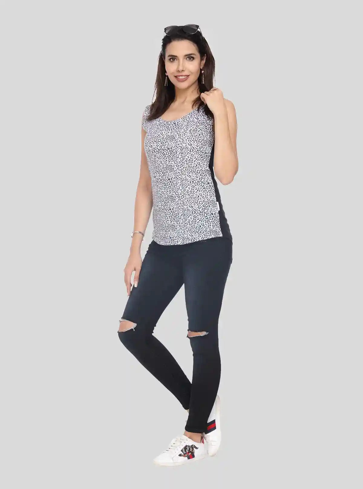 Women’s Sleeveless Black Graphic Cheetah Print Cotton Jersey Top – Boer and Fitch | Buy Online at  Boer and Fitch