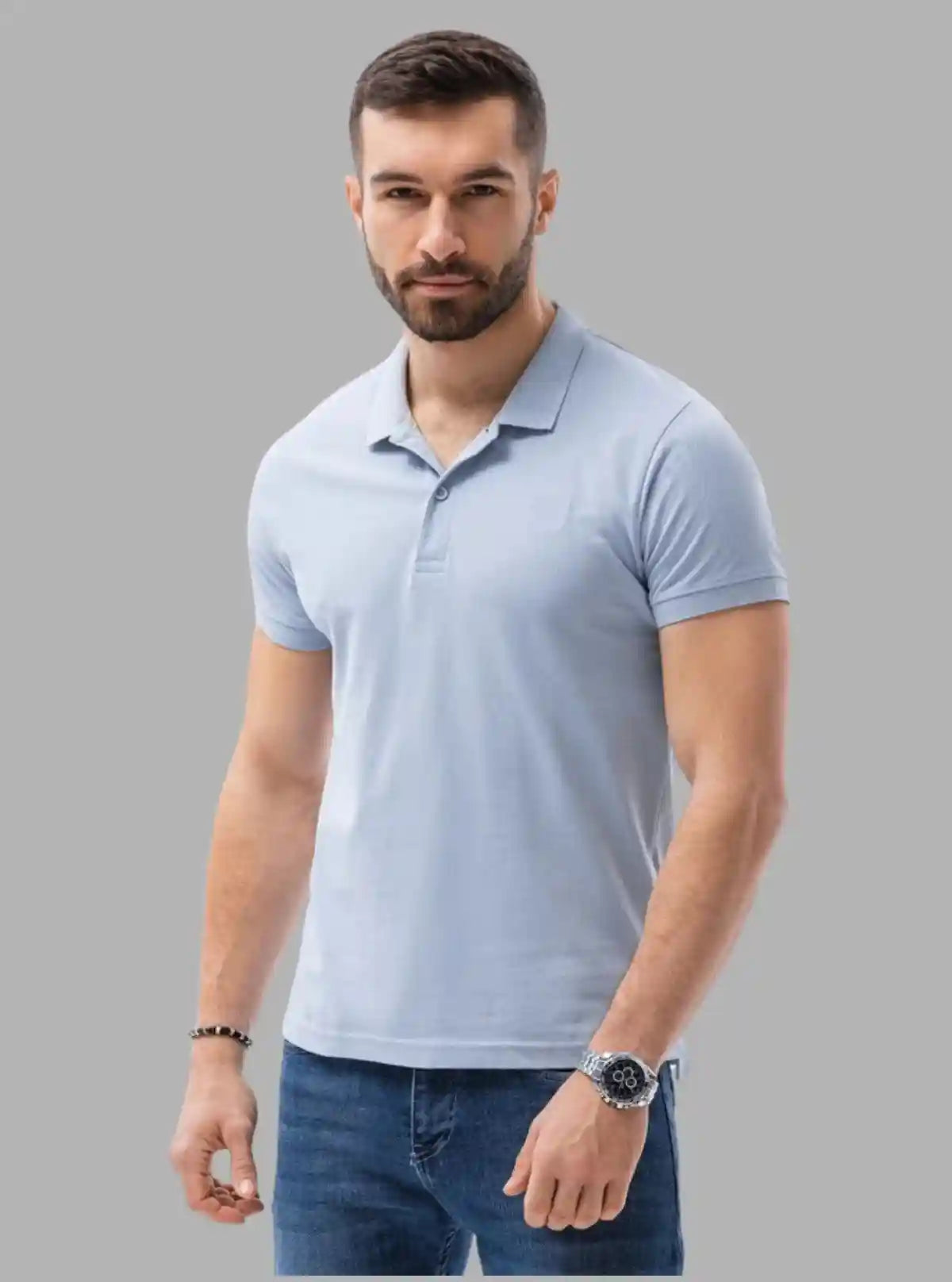 Men’s Light Blue Polo T-Shirt with Collar & Cuff | 100% Cotton Piqué Knit | Boer & Fitch | Buy Online at  Boer and Fitch