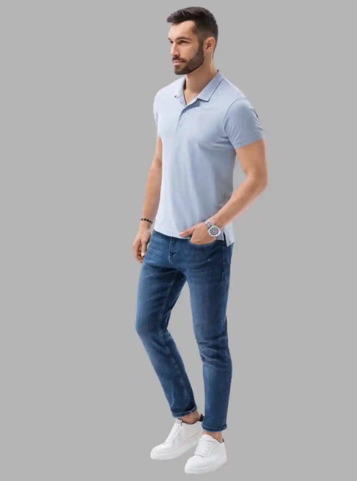 Men’s Light Blue Polo T-Shirt with Collar & Cuff | 100% Cotton Piqué Knit | Boer & Fitch | Buy Online at  Boer and Fitch