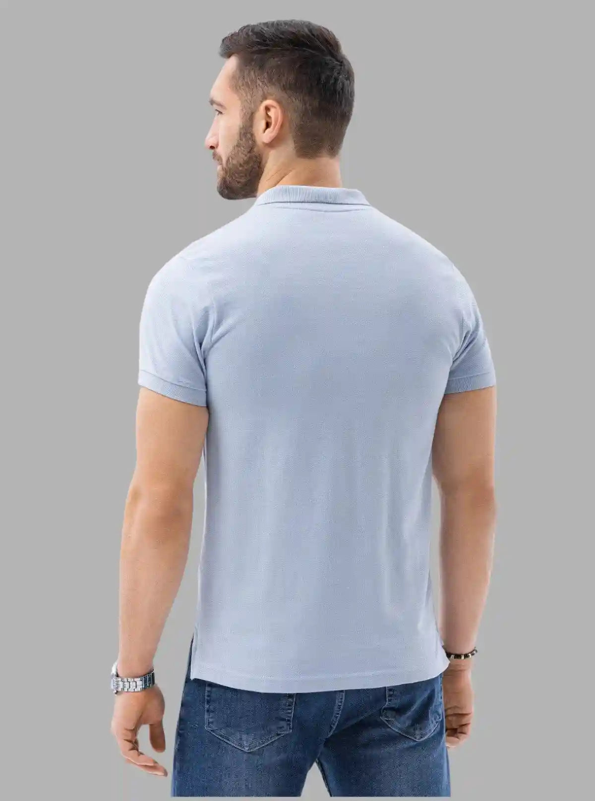 Men’s Light Blue Polo T-Shirt with Collar & Cuff | 100% Cotton Piqué Knit | Boer & Fitch | Buy Online at  Boer and Fitch